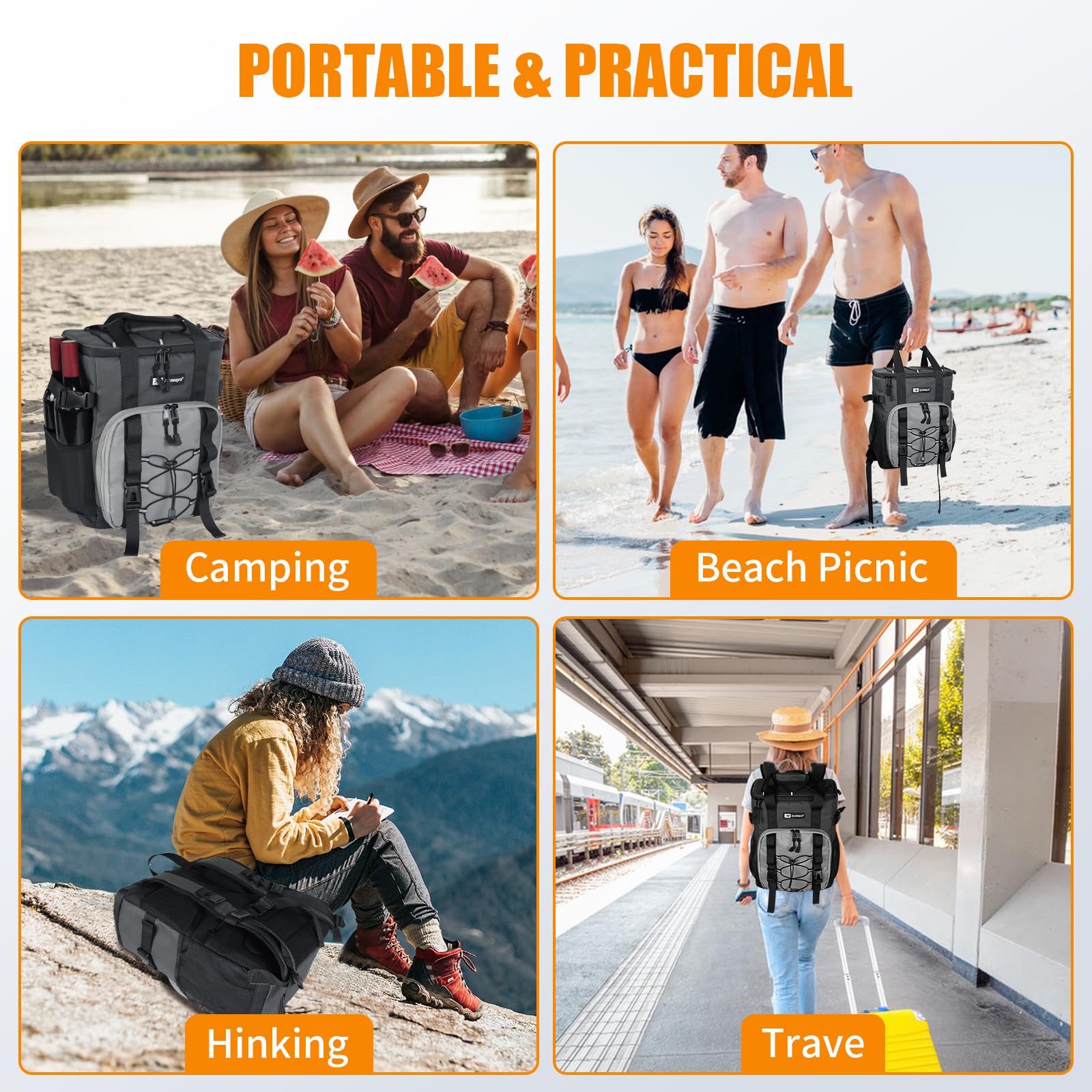 AYAMAYA Zaino refrigerante da 30 l/20 l, Grande Pieghevole, 40/24 lattine, Zaino Termico, Zaino Isolato, con Scomparto frigo, Zaino per la Spesa, per Spiaggia, Picnic, Campeggio, Barbecue