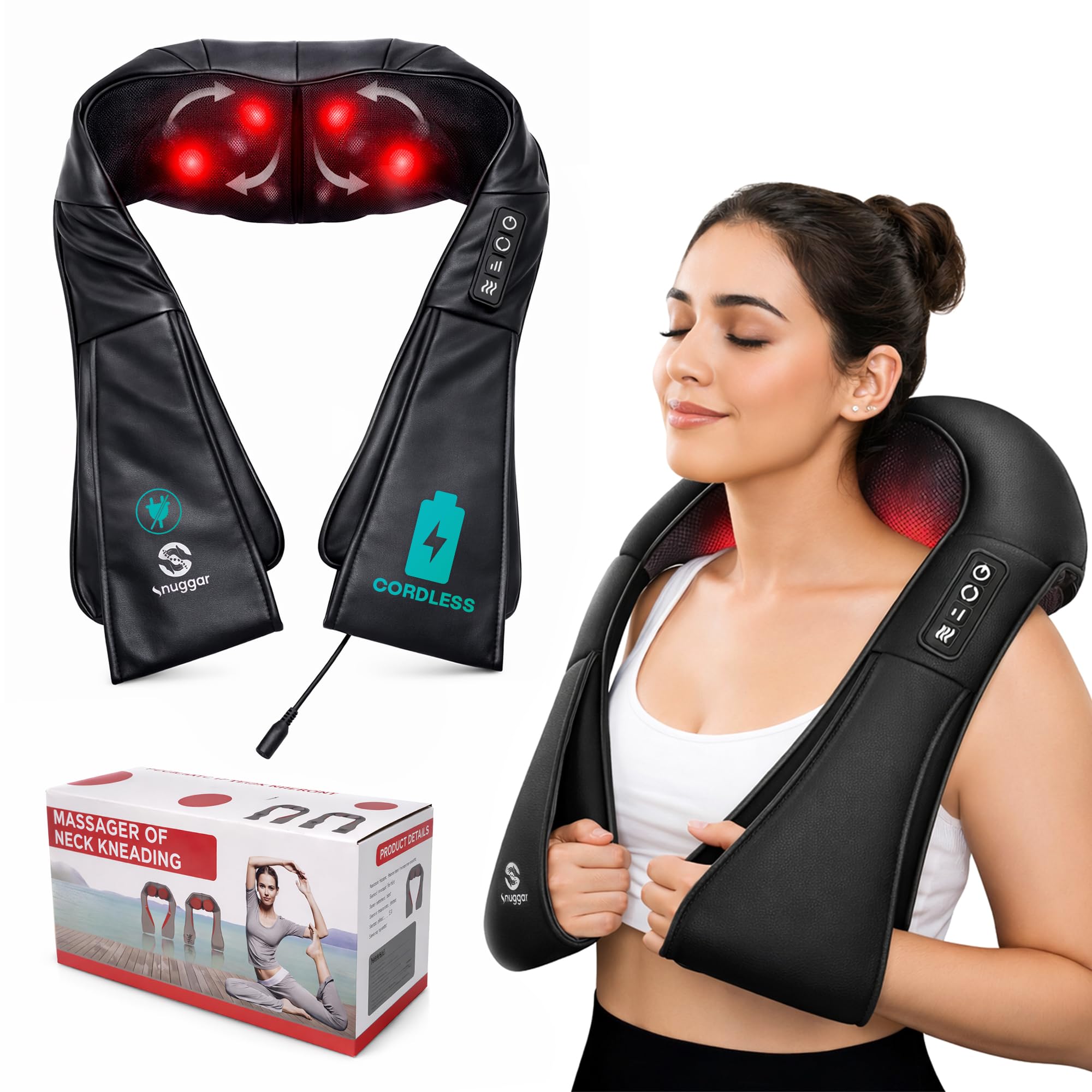 Photo 1 of Snuggar Neck, Back and Shoulder Massager with Heat, Neck Massager for Pain Relief Deep Tissue, Electric Shiatsu Kneading Neck Massager with Heat for Home, Office, Stress Relief, Muscle Relaxation