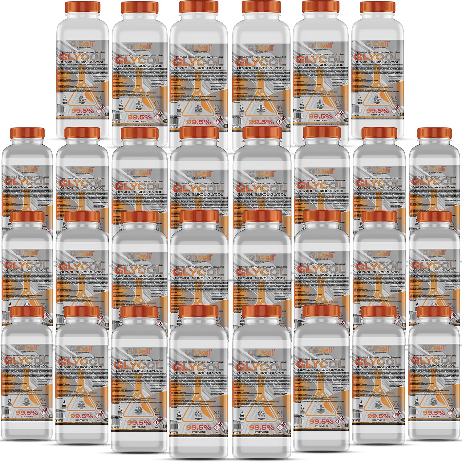 GiDeli Ethylenglykol 99,5% Hochrein 30x1L - Monoethylenglykol Konzentrat für Kühlerfrostschutz, Wärmeträger & Solarflüssigkeit - Industrie, Labor & Werkstatt - Hergestellt in der EU