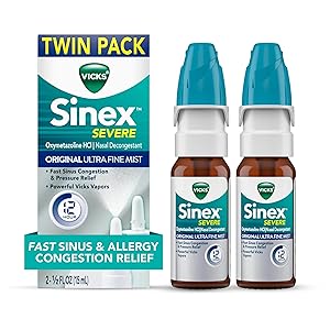 Vicks Sinex SEVERE Allergy & Sinus Nasal Spray, Original Ultra Fine Mist, Decongestant Medicine, Relief from Nasal Congestion due to Cold or Allergy, Sinus Pressure Relief, 265 Sprays x 2