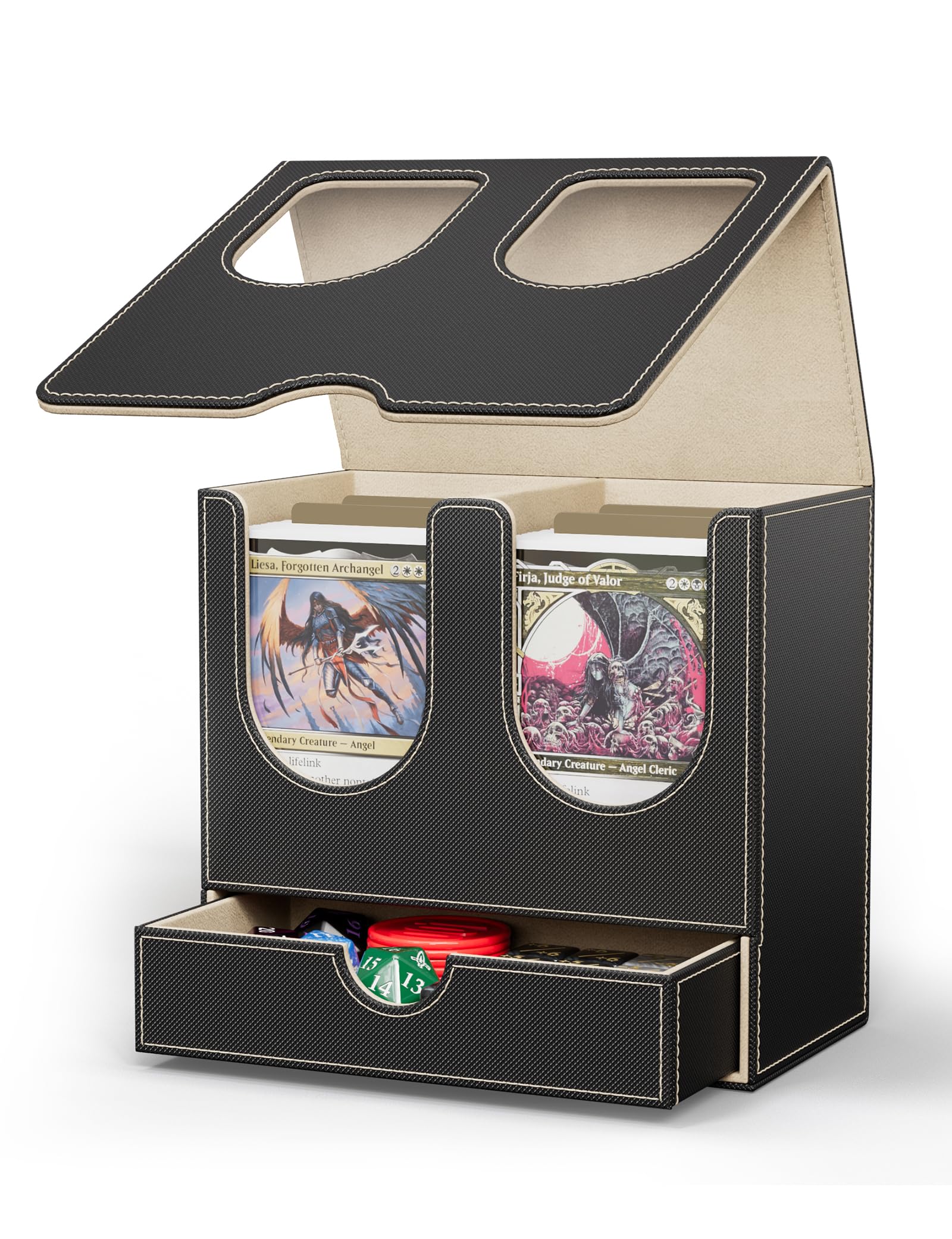 Card Deck Box with Dice Tray for MTG Commander Display(Black Gold) | Magnetic Deck Box Fits 200 Double-Sleeved Cards, Double Card Box Compatible with Magic the Gathering TCG/PTCG/CCG