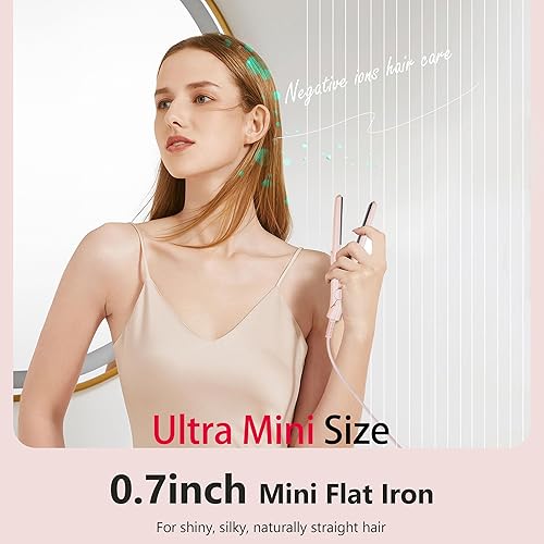 Miniatura 3 de ANGENIL Ultra Mini plancha plana para cabello corto, plancha de pelo de cerámica de doble voltaje de 0.7 pulgadas, pequeños bordes planos con