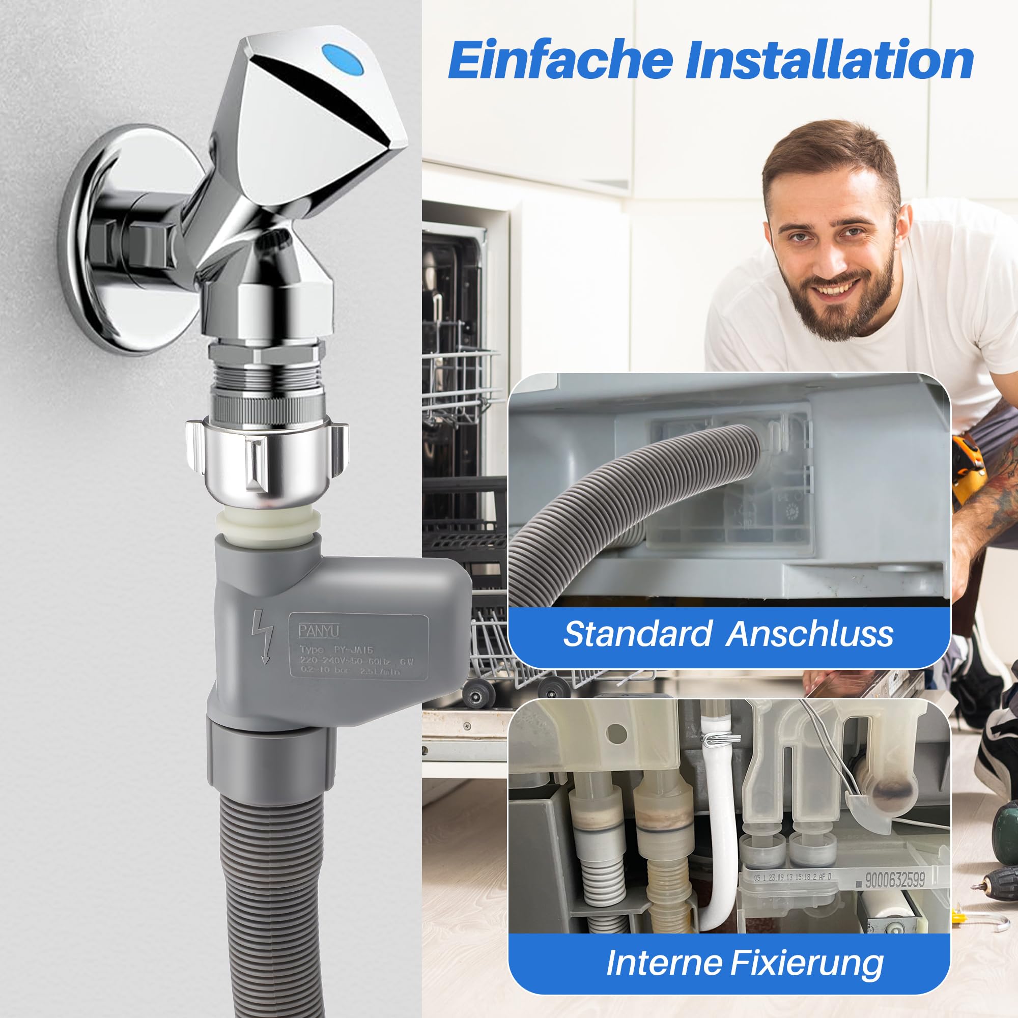 Enhon Manguera Aquastop 1,8 m para Lavavajillas, Entrada de Agua 3/4 Pulgadas, Recambio 00668113 668113, Protección Antifugas