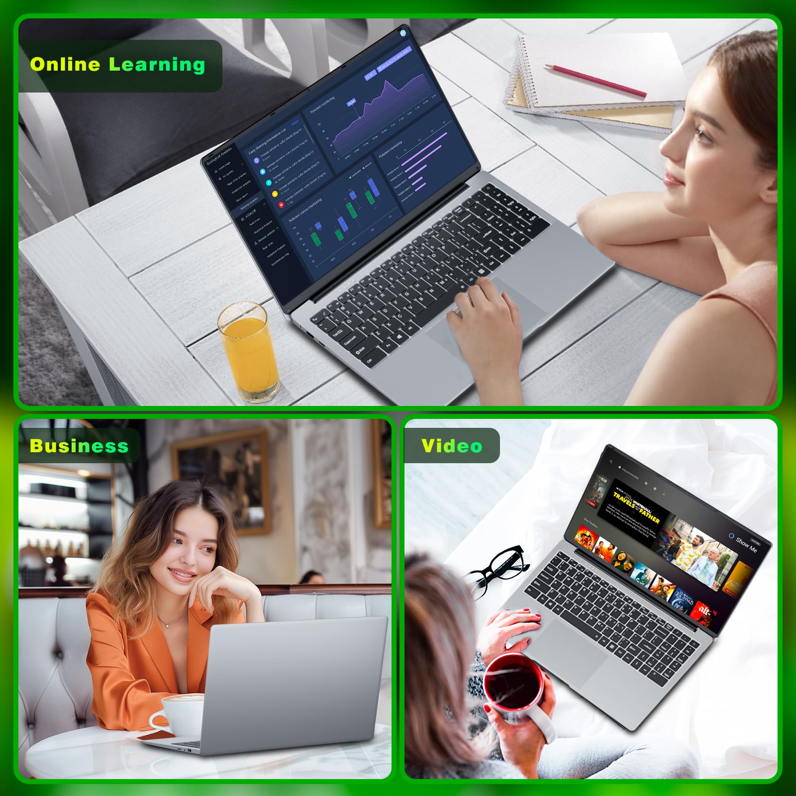 Ordinateur Portable 15,6 Pouces PC Portable Win 11 Celeron N4000 Processeur, 8Go DDR4 RAM 256Go SSD, Laptop Écran FHD IPS Pivotant 180°, Mini HDMI, 2*USB3.0, WiFi5, BT4.2 SSD Développer 1To