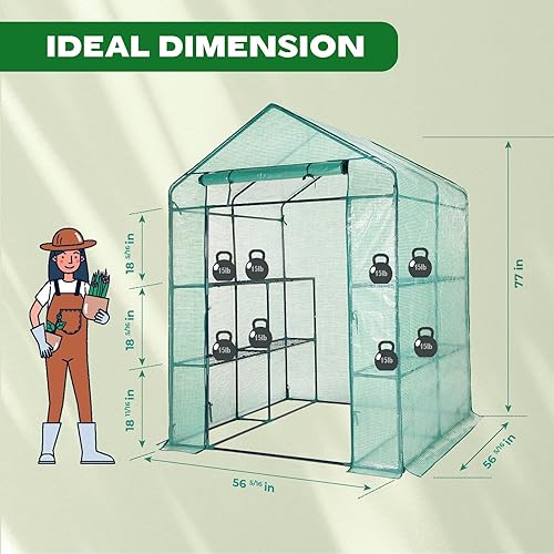 Miniatura 22 de IDZO Invernadero al aire libre con cubierta de polietileno duradera y marco de acero resistente para todas las estaciones, práctica puerta Paseo