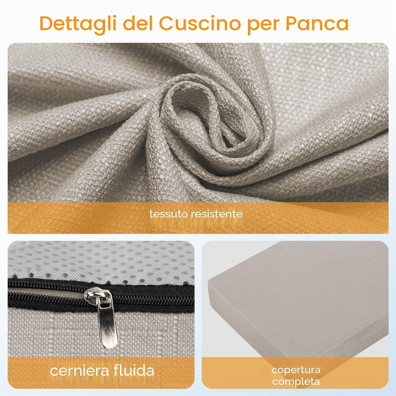 Cuscino per panca in lino 100x40x5 cm, Cuscini per sedute da interno traspiranti e rinforzati, Cuscino per panca ad alta densità con fondo antiscivolo per interni per mobili da veranda (cammello)