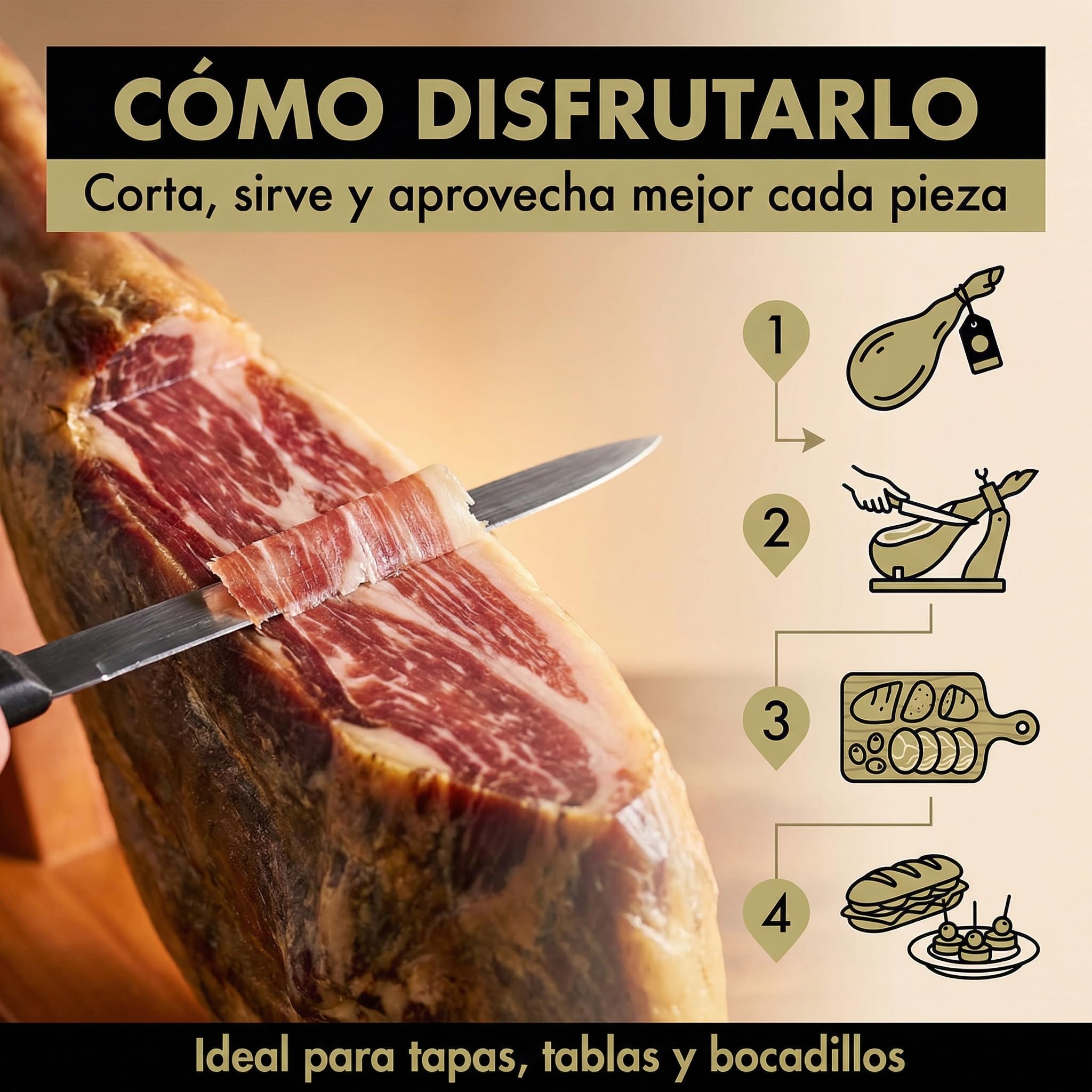 SABE A SABAS Jamon Curado 50% Duroc Gran Reserva Pieza Entera 8 kg Bodegas Curacion Natural Sin Gluten Sin LactosaTradicion Desde 1987 Corte Facil Bocadillos Tapas Aperitivos Regalo Gourmet Navidad
