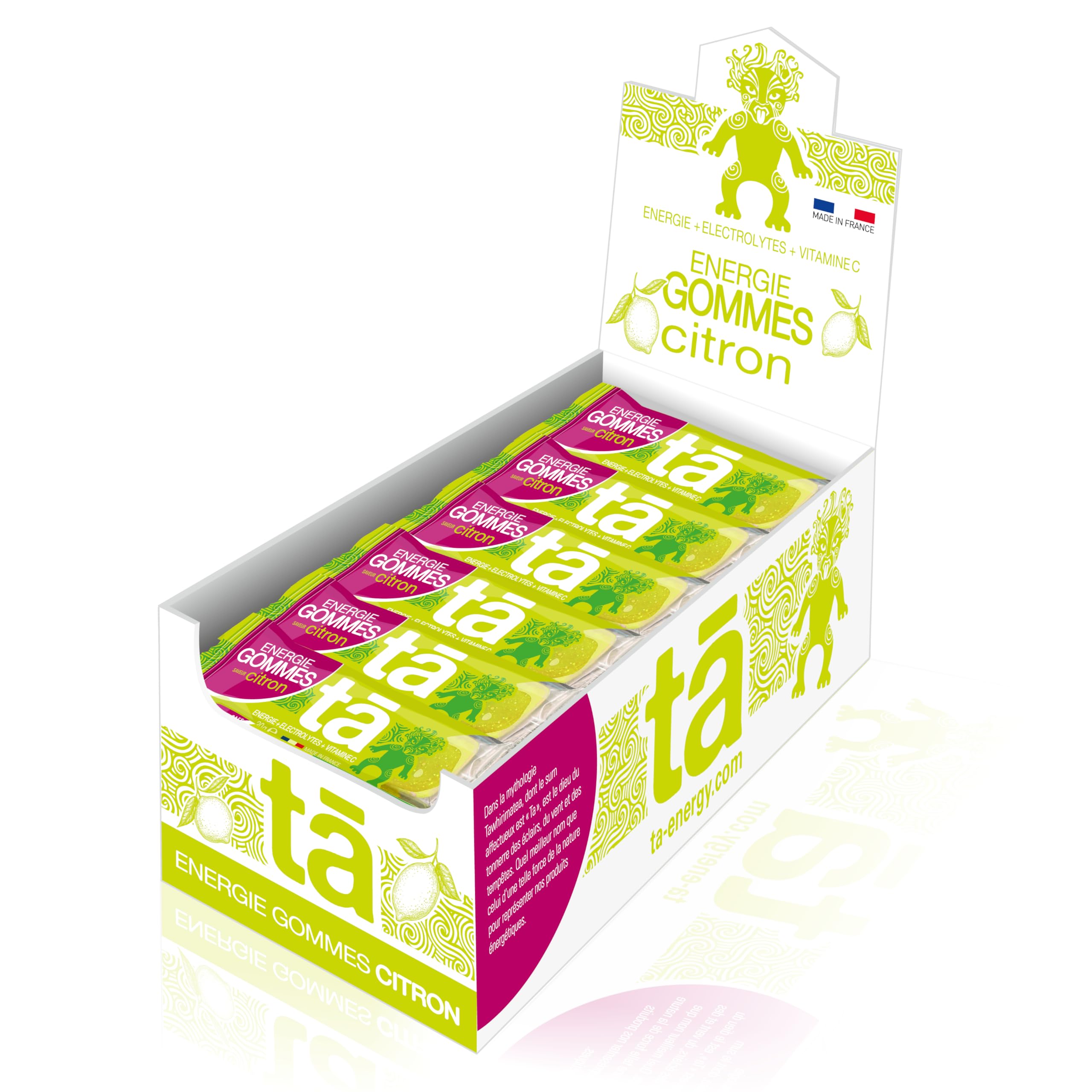TA Énergies Gommes Citron – 24 x 30 g (Boîte) - Apport d’Énergie Instantanée | 24 g Glucides, 97Kcal, Électrolytes & Vitamine C – Made in France