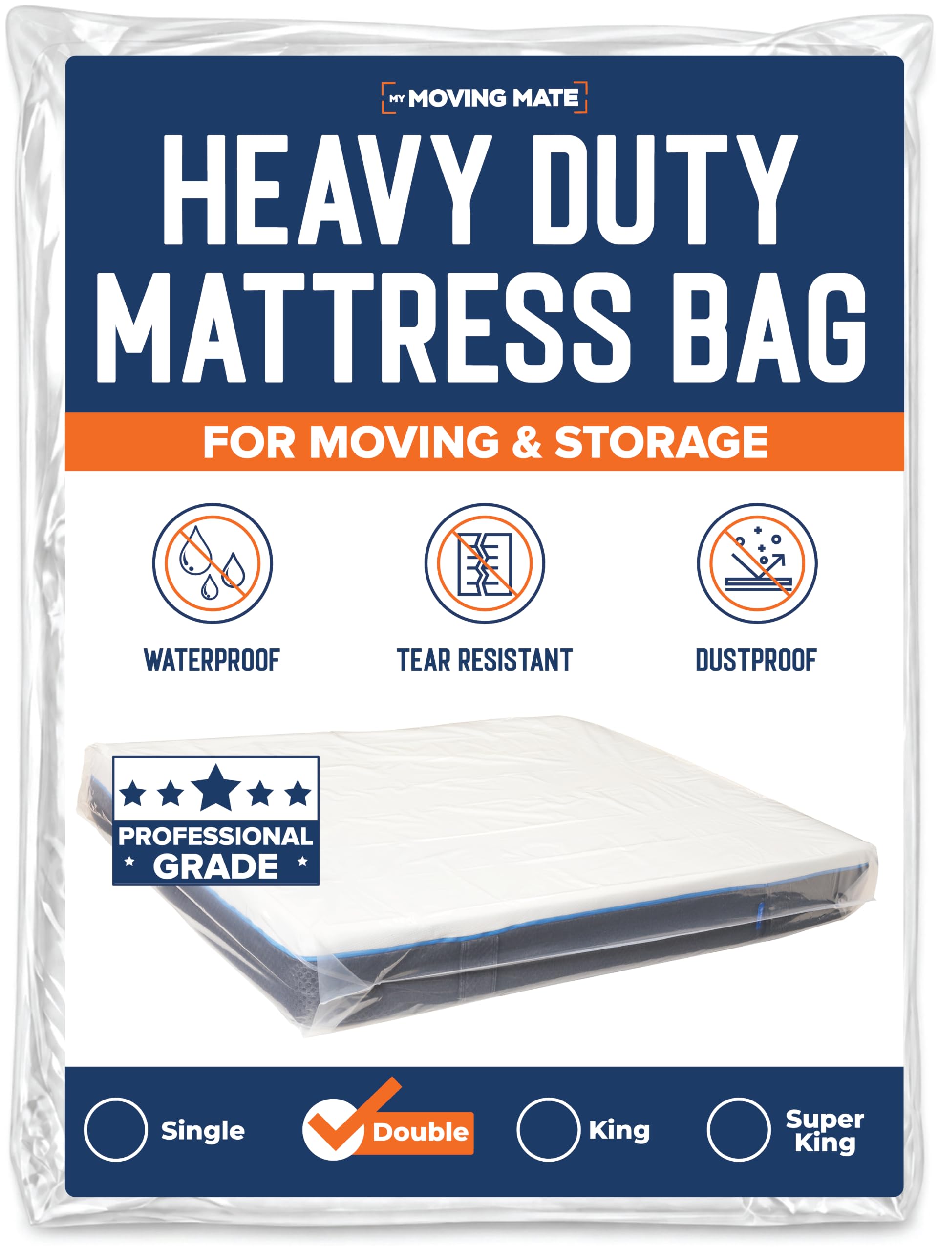 Double Mattress Bags For Moving & Storage - Heavy Duty Double Mattress Cover for Moving House & Self Store - Plastic Mattress Storage Bag Protector - Strong, Reusable, Tearproof - 4ft 6"