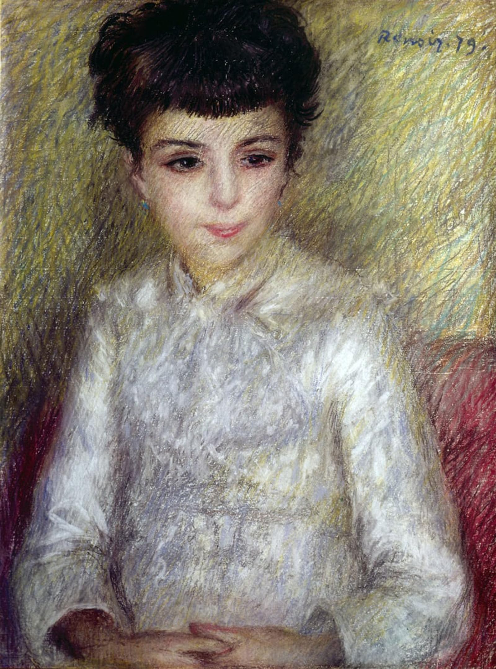 ARTXLXXBN Famous Prints Artwork Pictures Poster Painting Art Young Brunette Girl Sitting with Hands Crossed by Pierre Auguste Renoir Artwork Landscape Pictures for Home Decor 60x90cm
