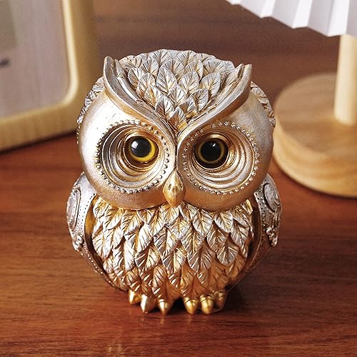 Miniatura 6 de Artpaul Estatua de búho para decoración del hogar, figuras de búho pequeñas, estantes para decoración del hogar, oficina, sala de estar, regalos