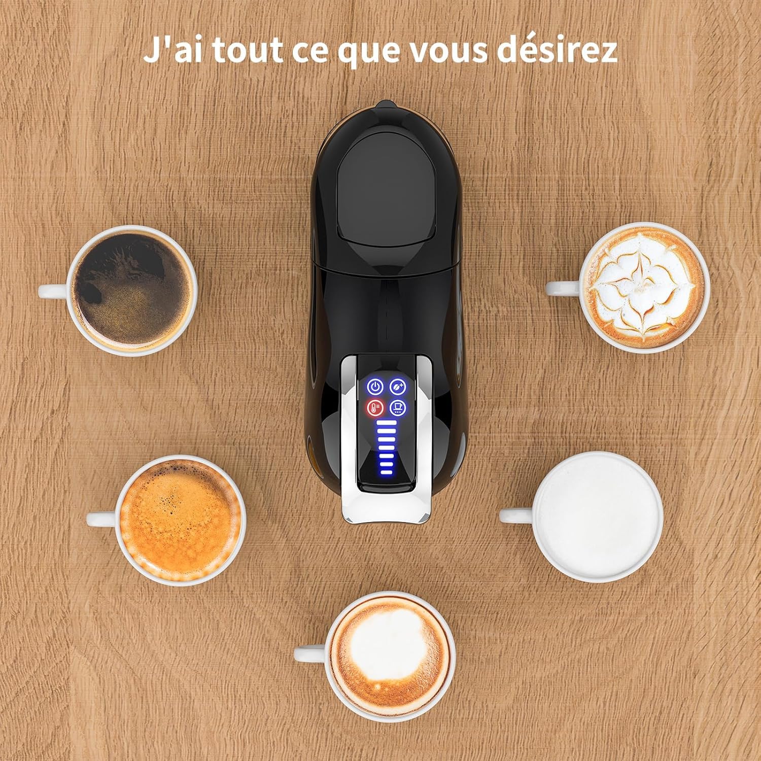 Machine à Café Multi-Capsules 5-en-1 308A, Expresso, Lungo et Café Glacé | Compatible: capsules NES, DG, MIO, café moulu & dosettes ESE 44mm. 4 températures et 7 niveaux d'eau, Noir