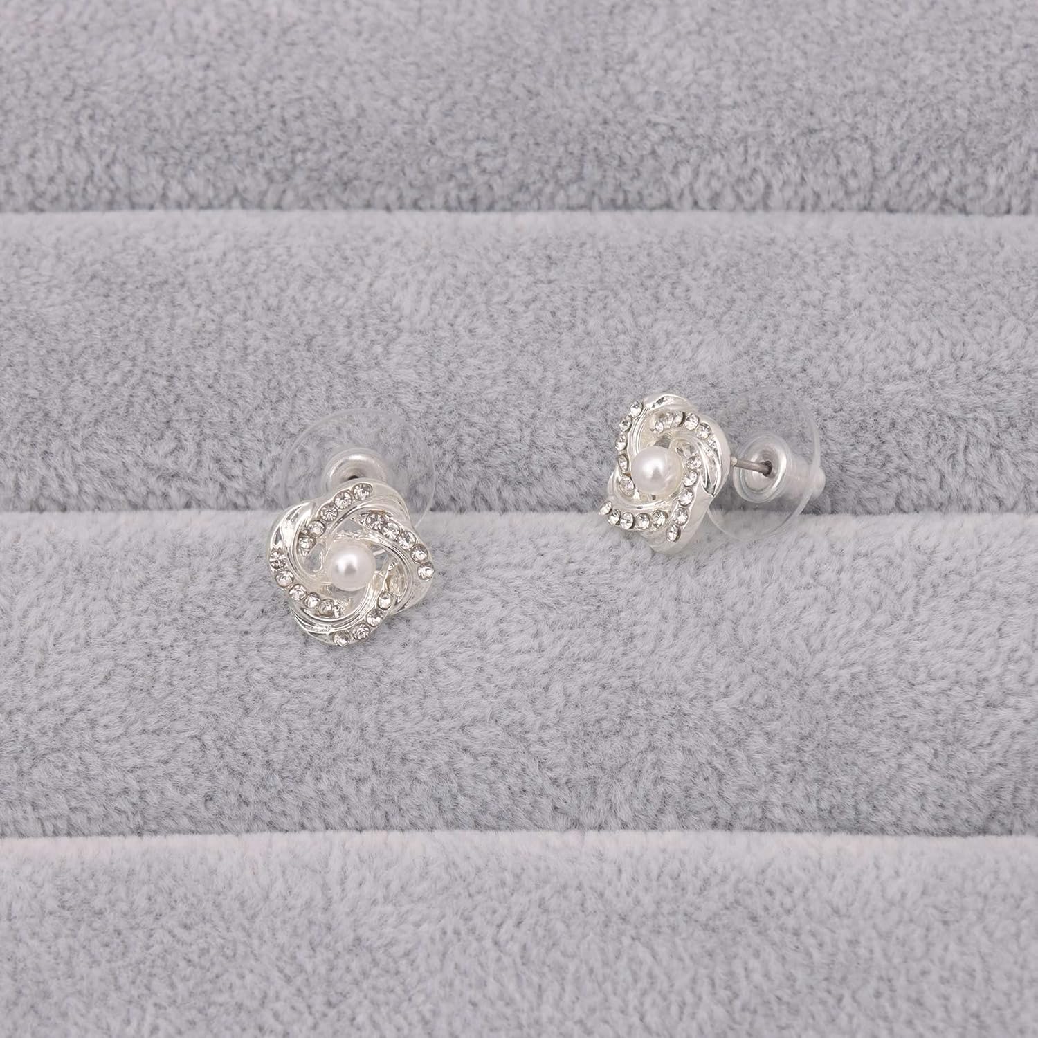 Bridesmaid Jewelry Set Gift For Wedding 1-4-6-8 Sets 18k Gold/Rose Gold/Silver Plated Love Knot Pave Rhinestone With Pearl Necklace Earrings Bracelet Set for Women - Image 4