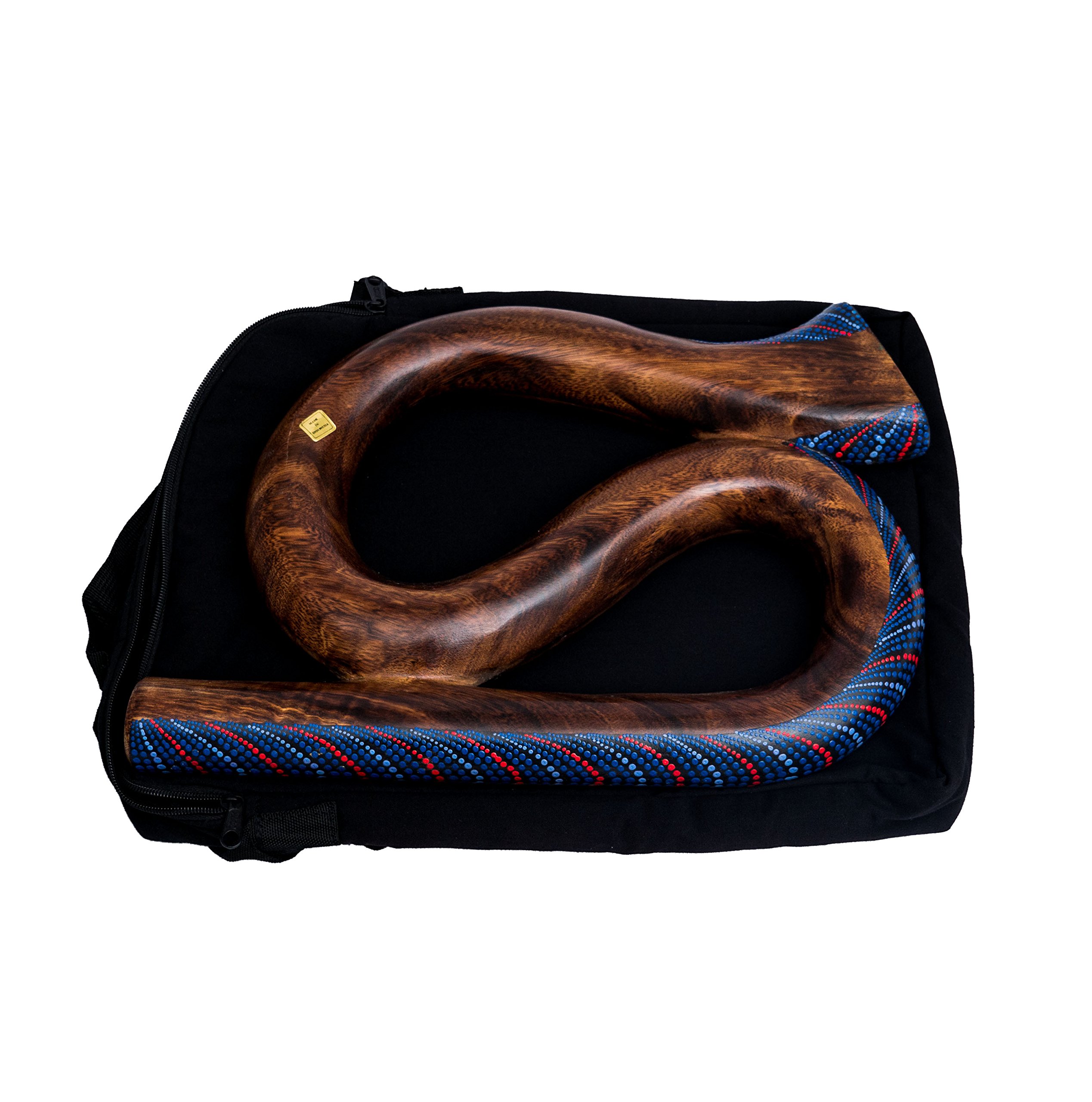 Didgeridoo de voyage en forme de S en bois de Suar, fait à la main et peint à la main à Dotpoint, didgeridoo professionnel compact avec sac de transport