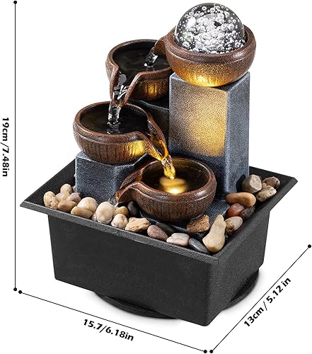 Miniatura 2 de Fuente de mesa de 4 niveles de cascada de mesa Fuente de meditación interior Oficina Hogar Relax Escritorio Cascada Piscina Incluye muchas rocas