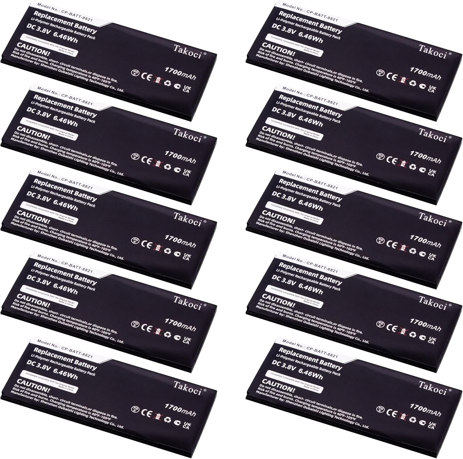 10 Pack CP-BATT-8821 Battery Compatible with 8821, 8821-EX, CP-8821 Wireless VOIP Phone 3.8V Li-Polymer 1700mAh