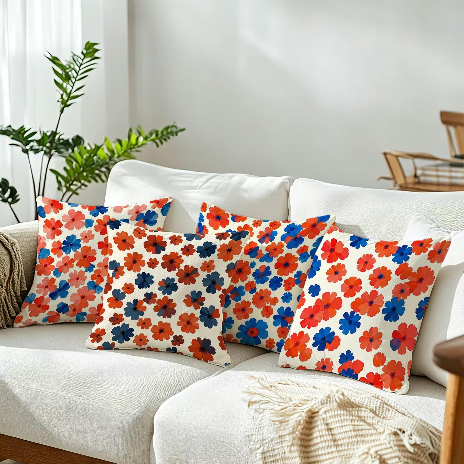Rosso Federe Cuscini Divano 40x40cm, Cuscini da Esterno Set de 4, Cod-205