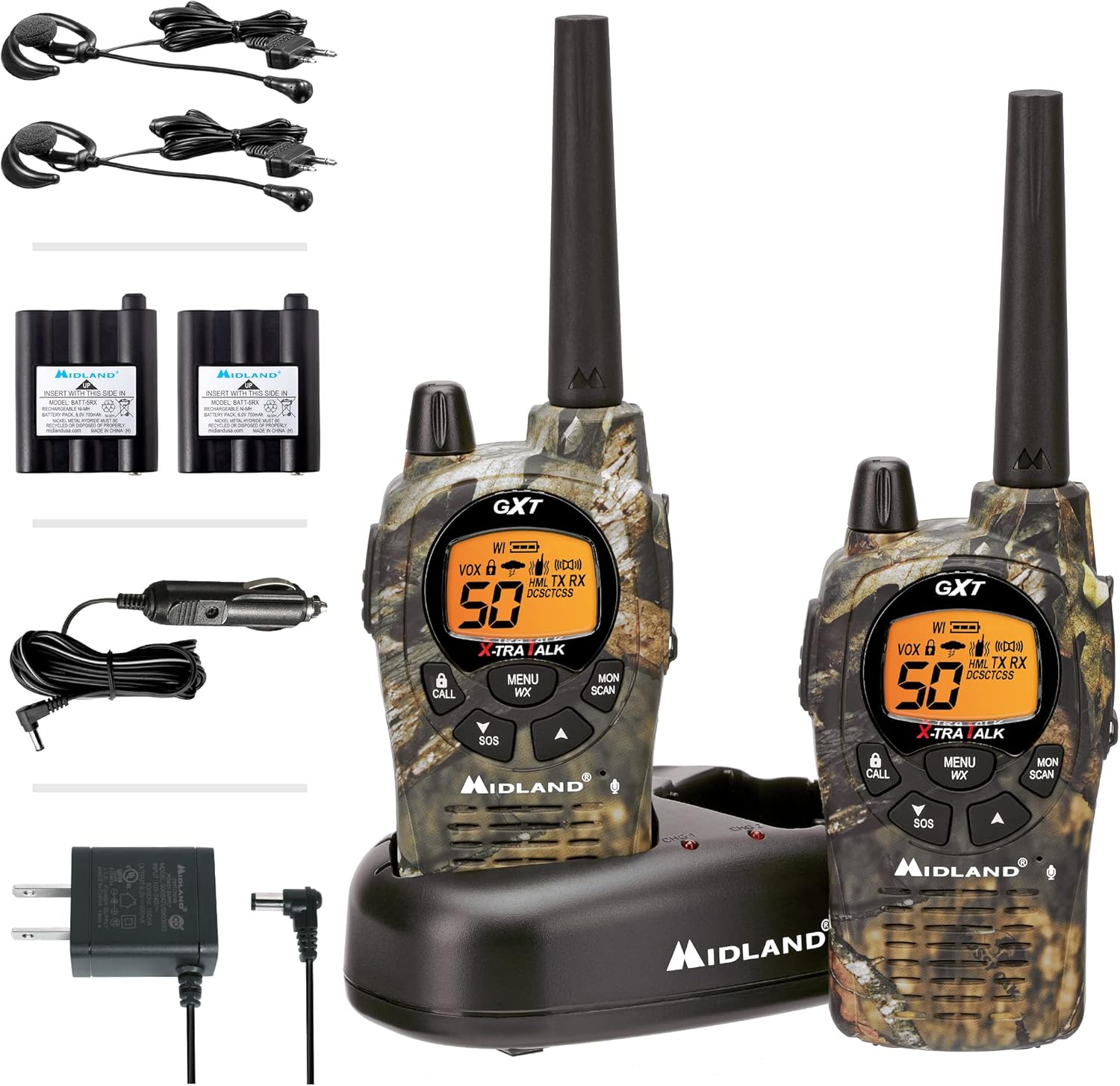 Midland GXT1050VP4 GMRS Radios - 4 Pack Bundle w/Headsets and Chargers