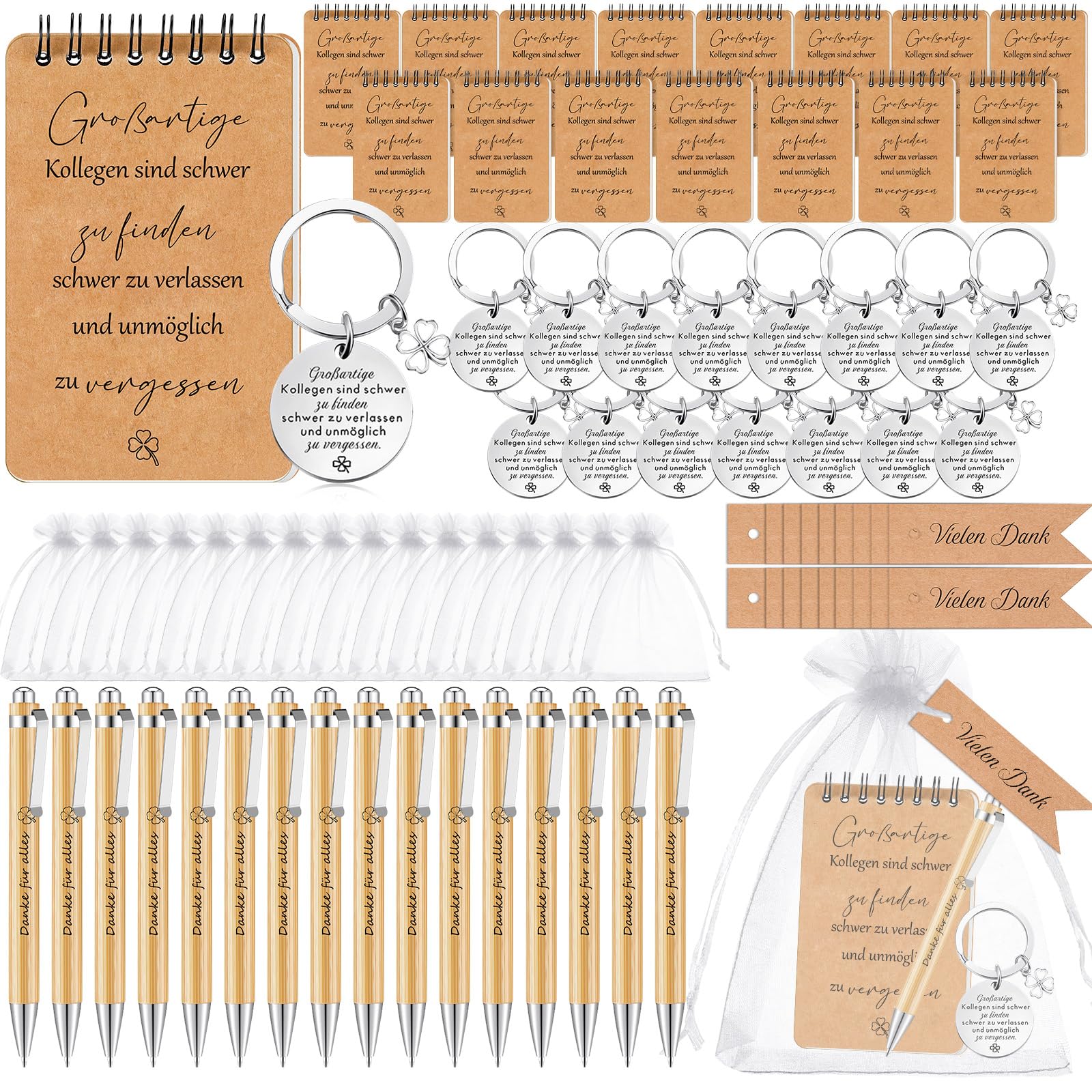Nezyo 16 Juegos regalo de Despedida Compañeros Cambio de Trabajo Set de Regalo de Agradecimiento Con Bolígrafo de Madera, Llavero de Cuaderno con Idioma Para la Jubilación de Despedida(Movimiento)