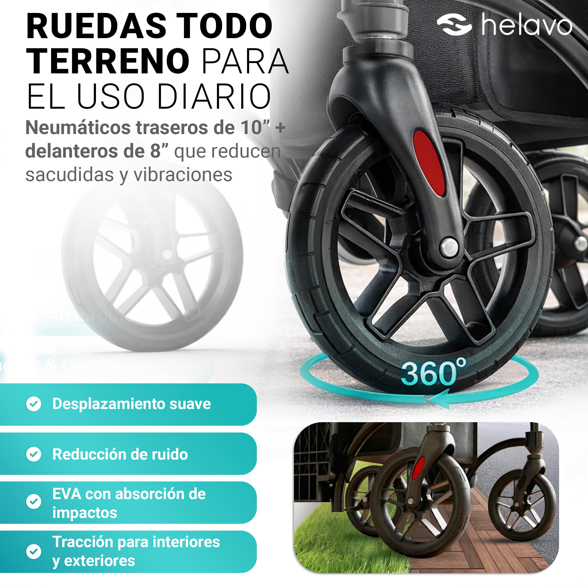 Helavo Rollator y Silla de Ruedas 2 en 1 con Ruedas Todoterreno – Andador Ligero con Función Silla de Ruedas, Plegable, Altura Ajustable, Capacidad de Carga hasta 136 kg