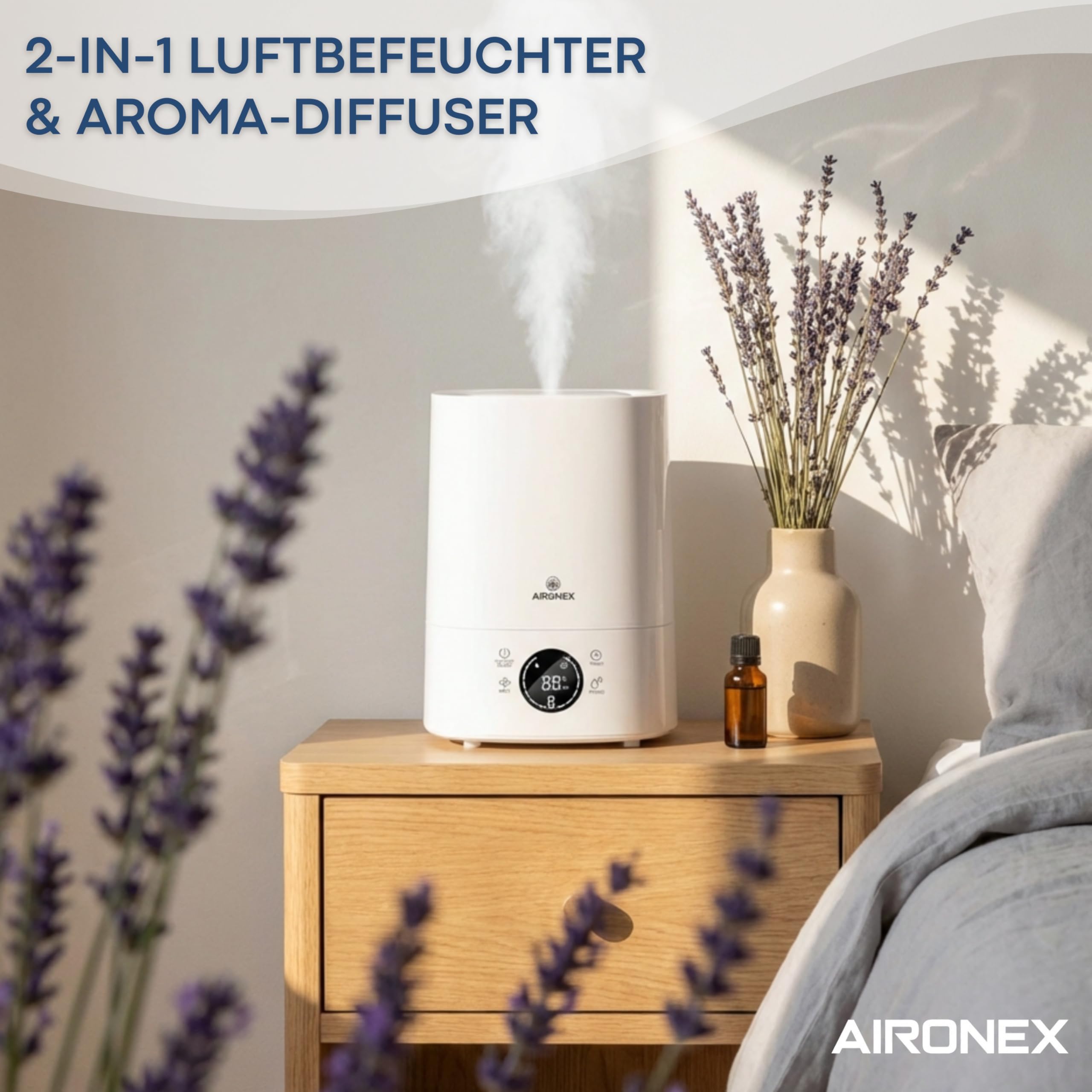 Luftbefeuchter 6 Liter – Top-Fill – Aroma – Luftbefeuchter – Humidifier – Geeignet für Wohnzimmer, Büro, Babyzimmer, Schlafzimmer