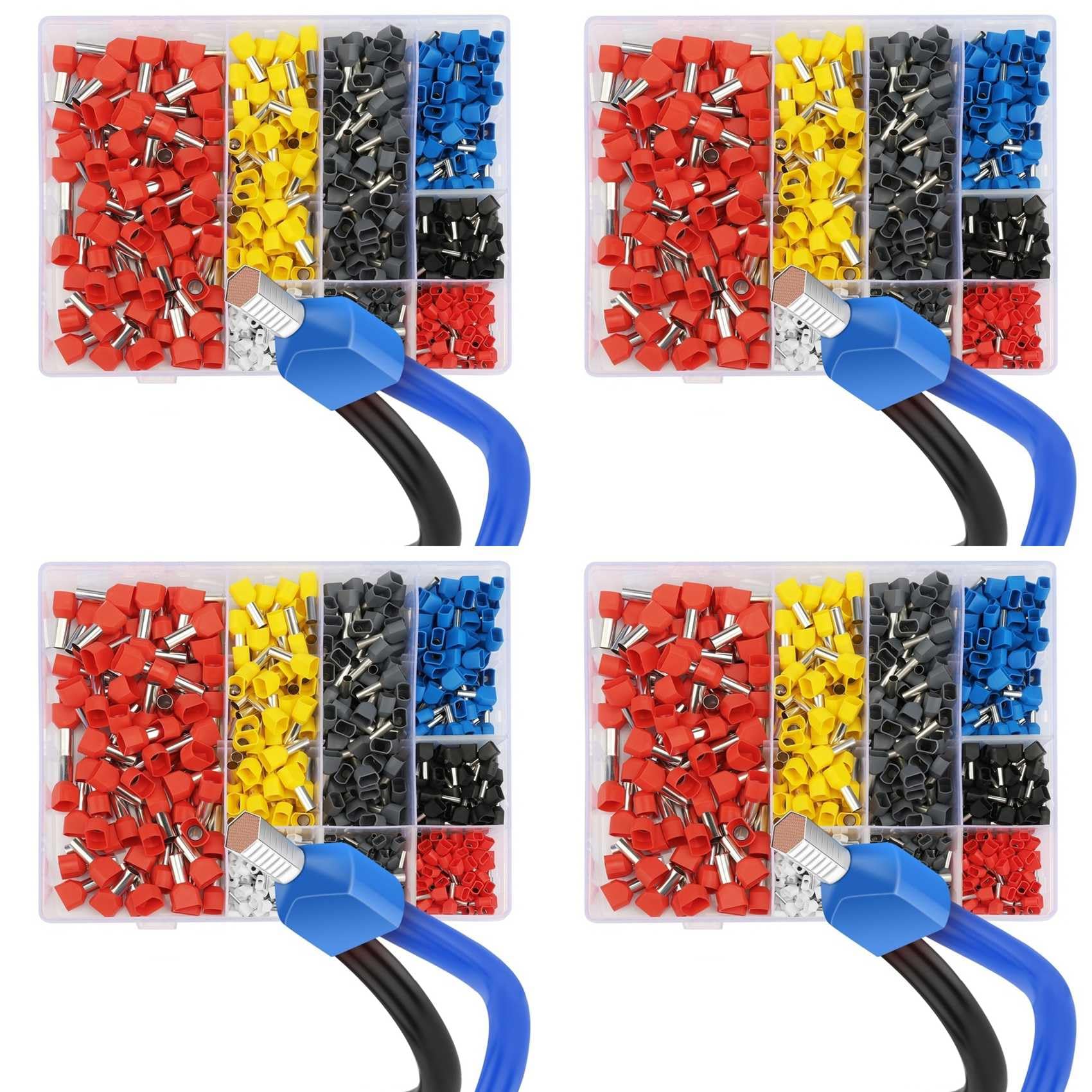 Jnchdghwa 3000pcs Twin Wire Ferrules Kit Wire Terminal Ferrules Crimp Connector Twin Ferrules Dual Bootlace Ferrule Teminator Kit