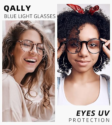 Miniatura 2 de QALLY Gafas redondas de bloqueo de luz azul para mujer, antifatiga ocular, lentes transparentes para computadora con filtro de luz UV