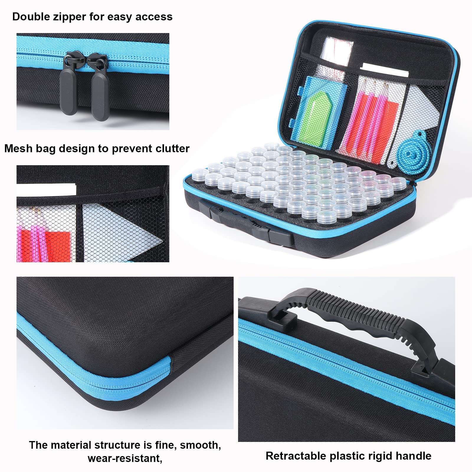 KEESIN Diamond Painting Zubehör Boxen, 60 Slots Storage Koffer Mit Trichter Stickers für Strass Perlen Nägel DIY Handwerk (Blau)