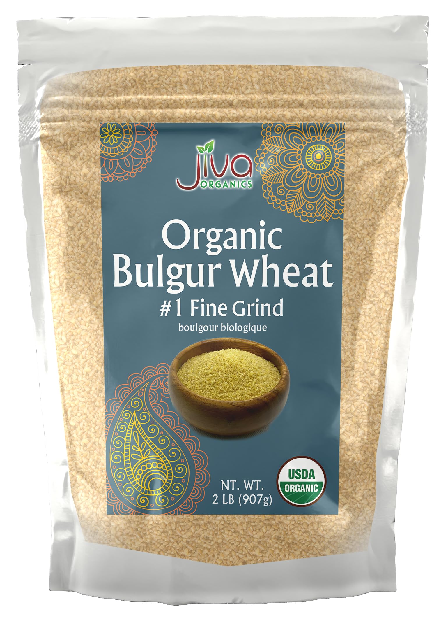 Jiva Organics Bulgur Wheat Fine #1 2 LB - Non-GMO, Grown in USA, 100% Natural Wheat Berries, Resealable Bag