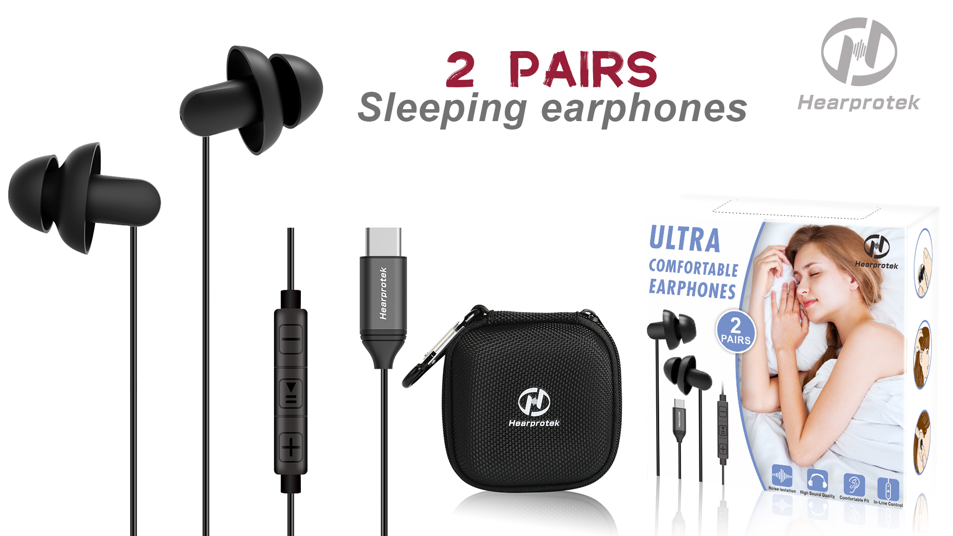Amazon.com: Hearprotek 2 Pairs Sleep Earbuds, USB c Earphones