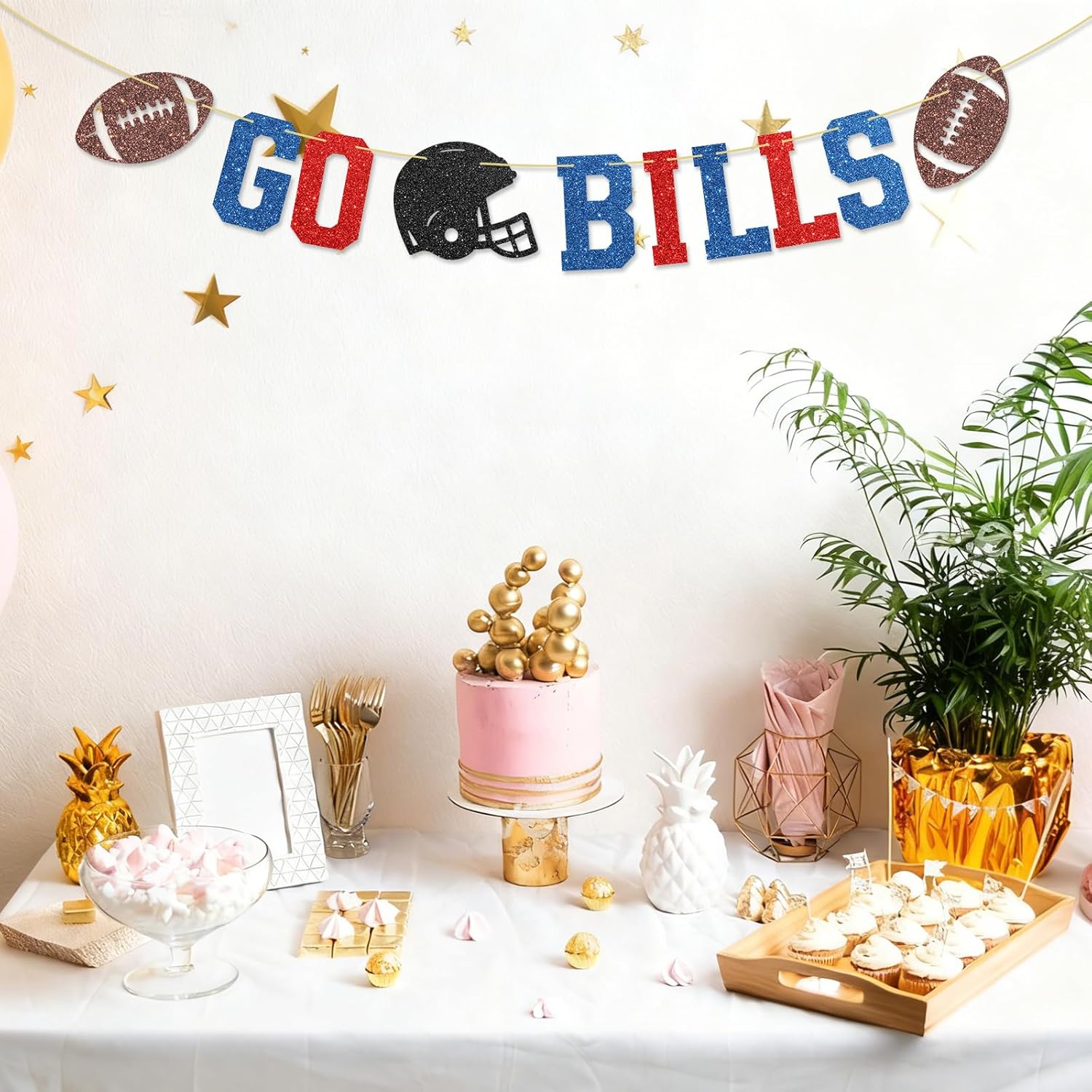 Go Bills Banner - Football Party Sign, Footballs Game Day Decor, Funny Football Game Day Party Decorations Red Blue Glitter - Image 4