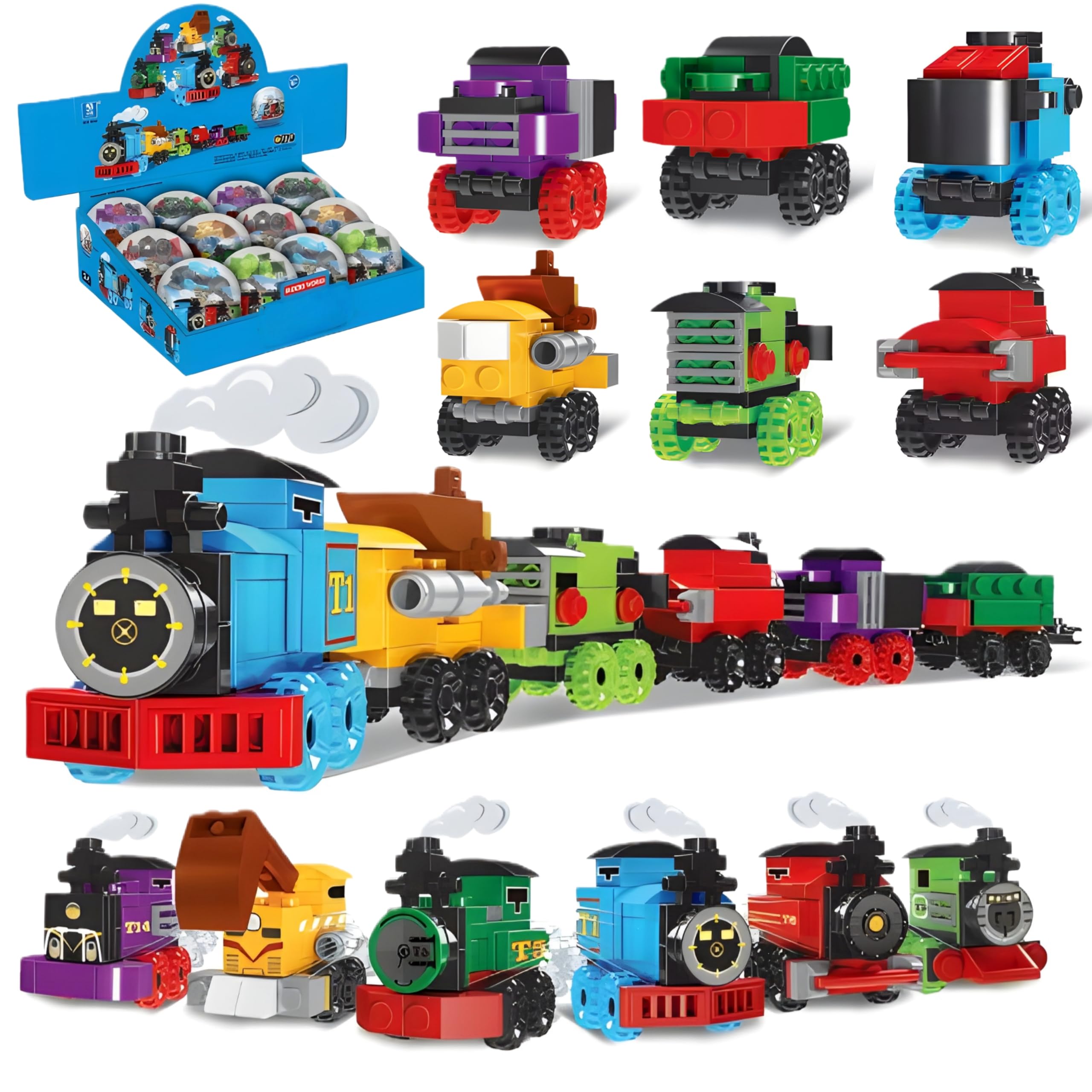 12 in 1 Train Building Blocks Set, 378 PCS STEM Toys Eggs Train Building Toys, Mechanical Rail Vehicle Building Brick Kit, Party Favors Goodie Bags Prizes, Birthday Gifts â image 1