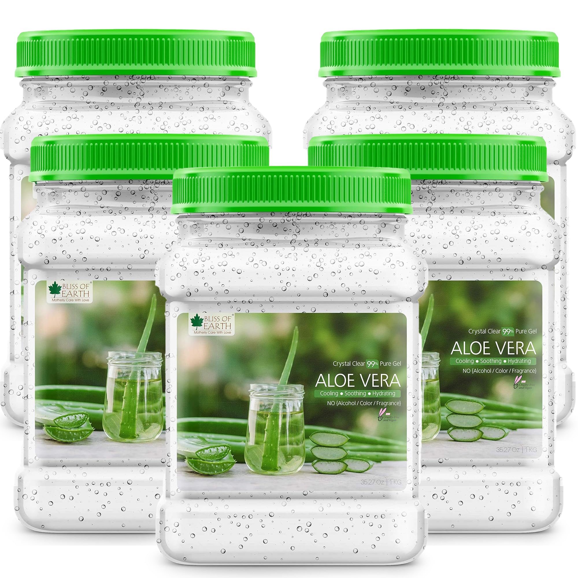 Bliss of earth® 99% Pure Crystal Clear Aloe Vera Gel For Face and Hair, Acne and Pimples, Paraben Free, (5x1kg) Pack Of 5
