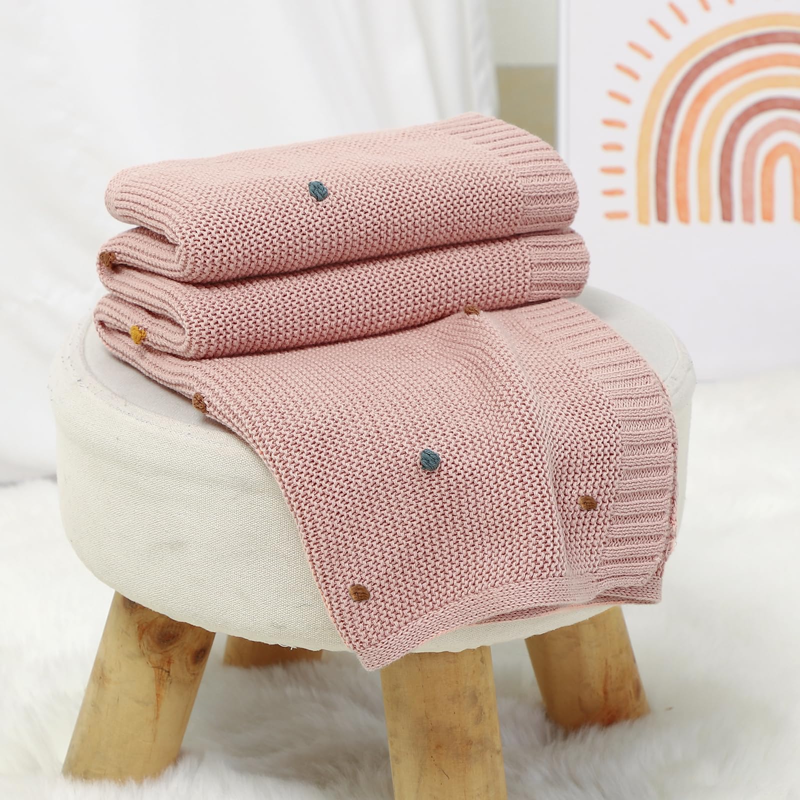 mimixiong Knit Baby Blanket, Soft Cozy Cotton Knit Baby Blanket for Boys and Girls - Image 3