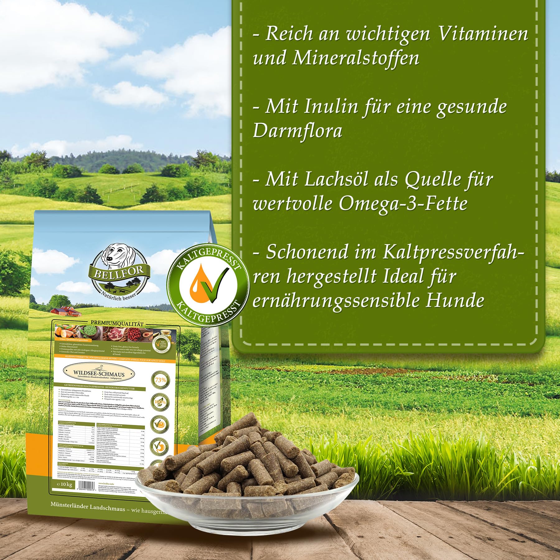 Bellfor Wildsee-Schmaus Mangime Secco per Cani Sensibili - Anatra Fresca, Senza Cereali né Conservanti Artificiali, Ricco di Omega-3, 10 kg
