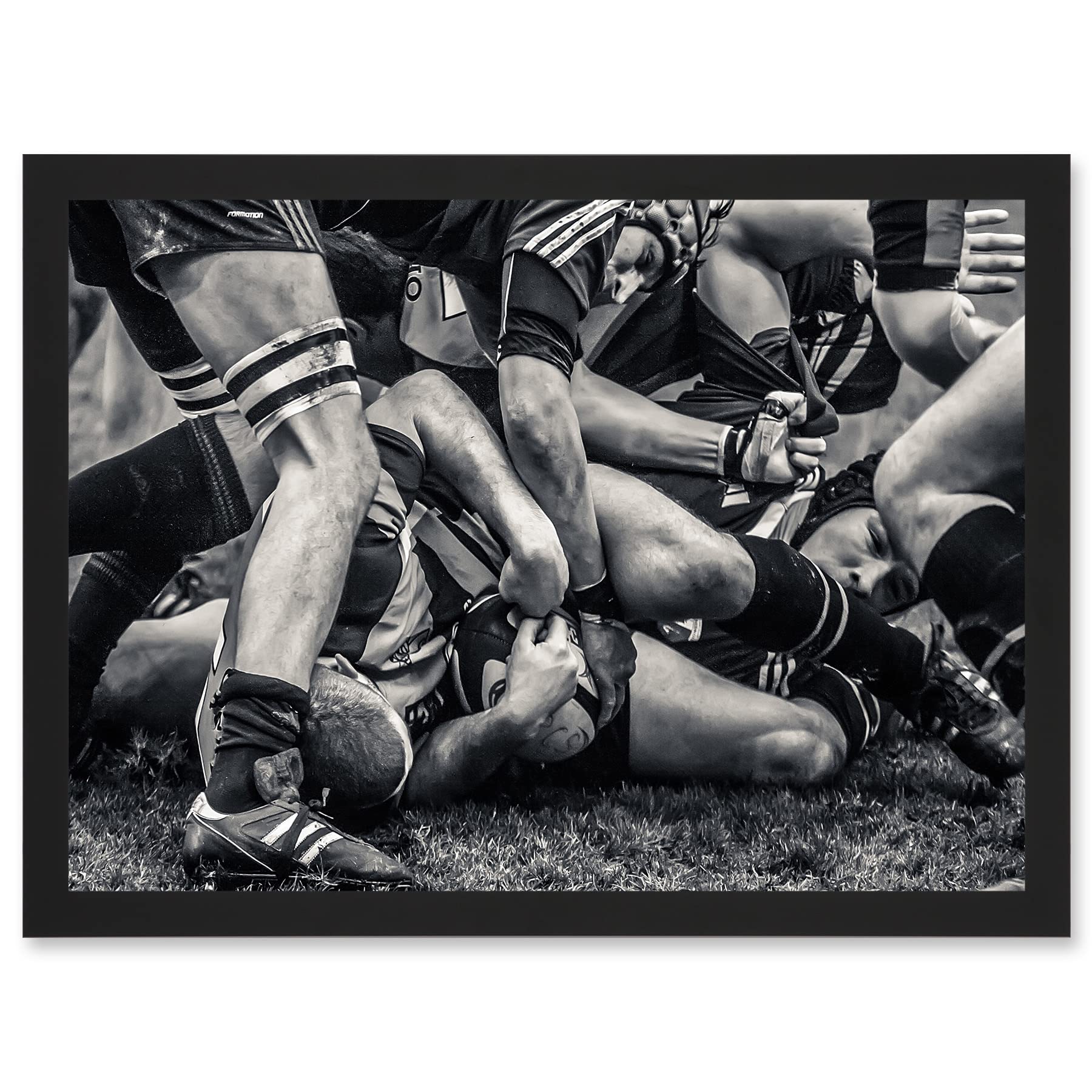 Artery8 B&w Rugby Match Close Up Scrum Teams Hdr Wall Art PrintA4 Size from B&Q