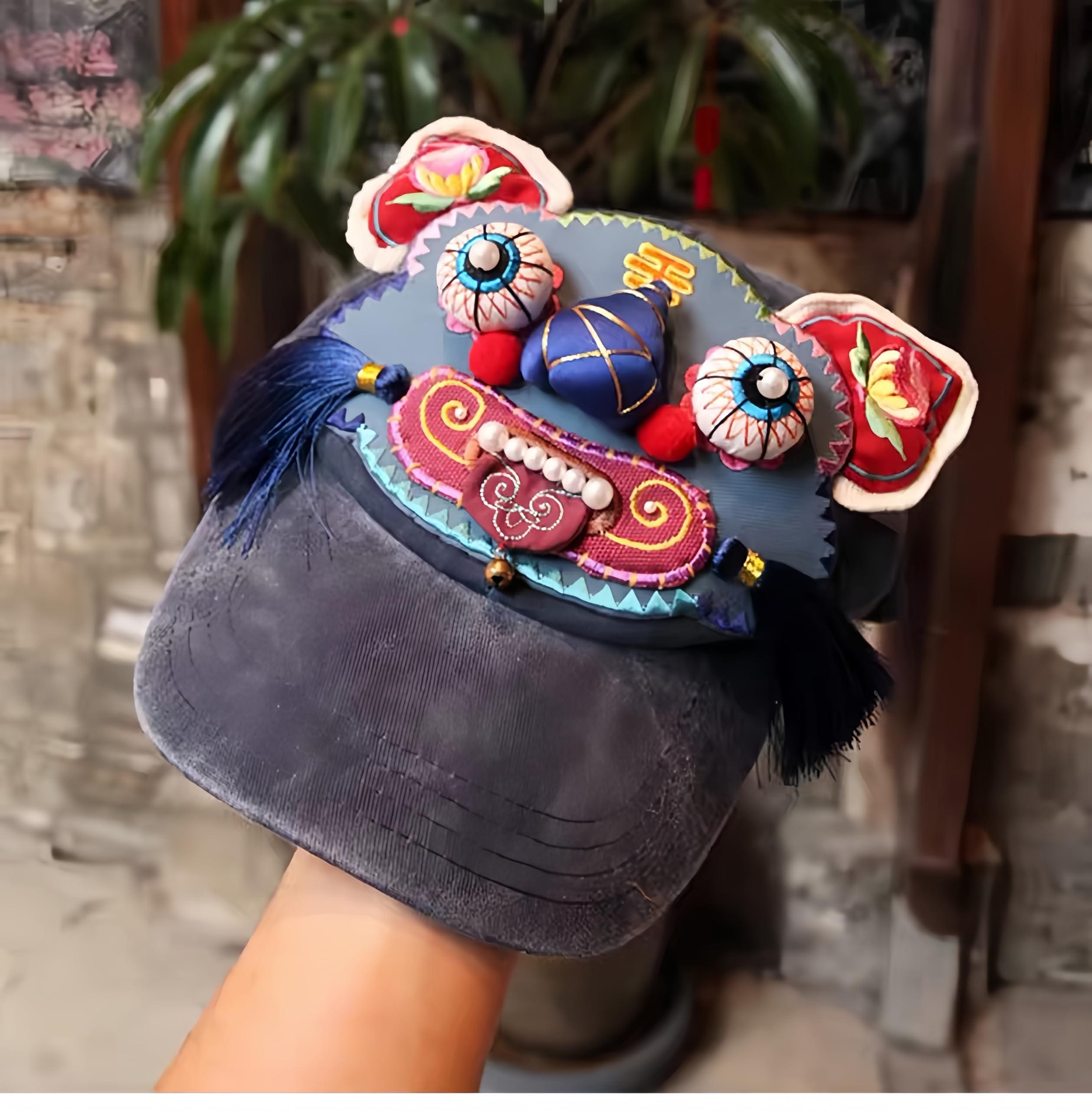 Traditionelle chinesische Tigerkopf-Baseballkappe, Vintage-Baumwolle, verstellbarer Hut, ethnischer Stil, Neuheit Hut für Damen und Herren