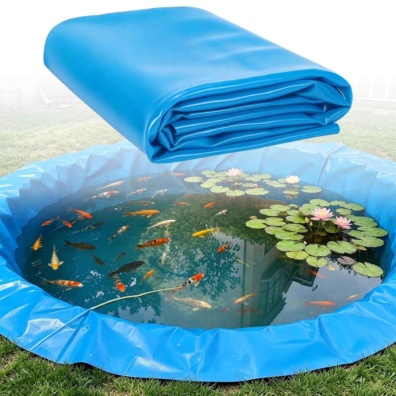 1×6m, 2×3m, 3×4m, 5×6m, Revestimiento Azul para Estanques Láminas de Polietileno de Alta Densidad Membrana Impermeable Duradera para Estanques Koi, Arroyos, Acuaponía, Fácil de Cortar(3x6m)