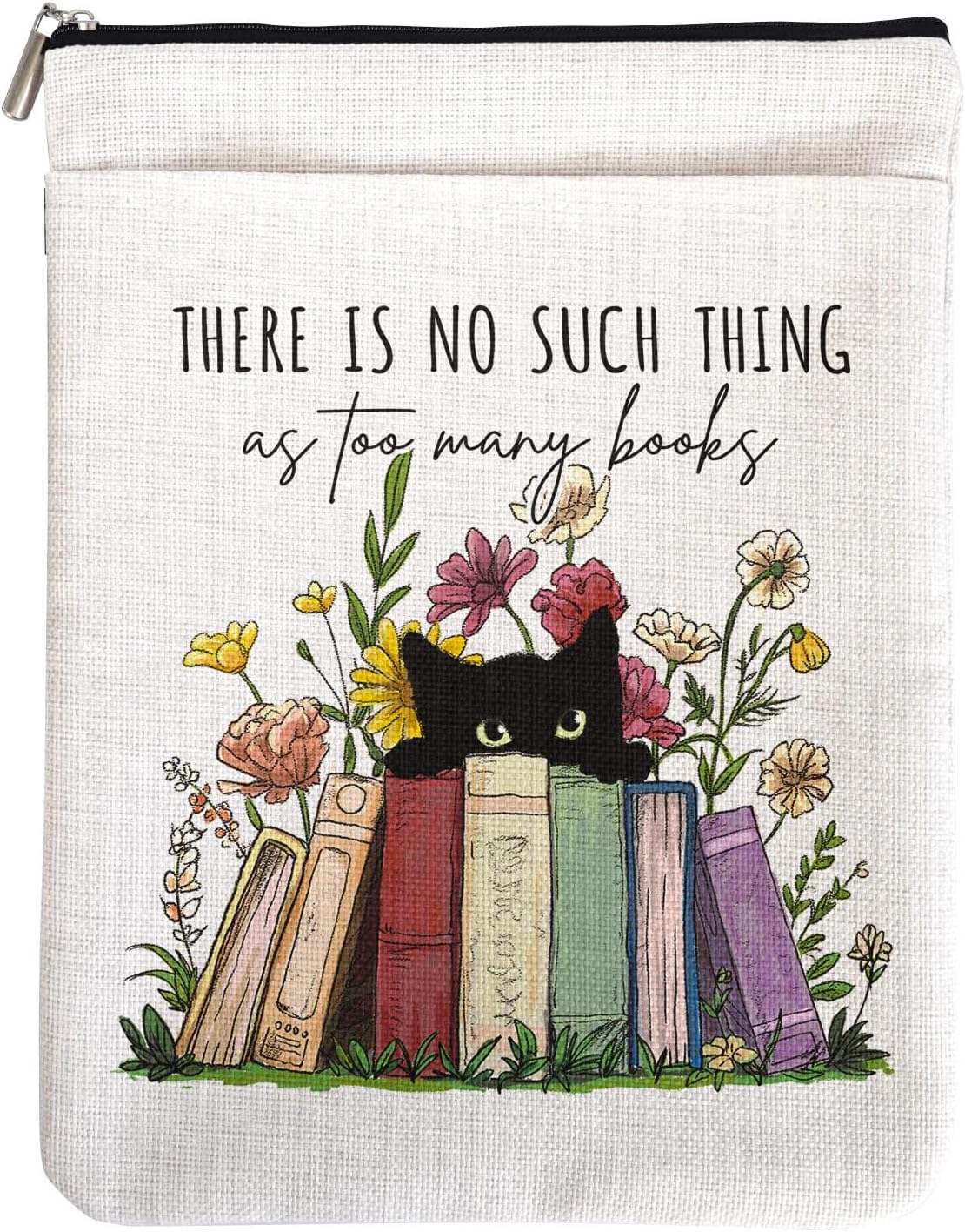 There is No Such Thing As Too Many Books Book Sleeve for Book Lovers Bookish, Black Cat Book Cover Gifts for Women Librarian Teachers Book Club Bookworm Birthday Graduation Reading Day