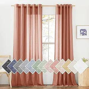 NICETOWN Linen Semi Sheer Curtains for French Door, Grommet Rustic Farmhouse Linen Curtains & Drapes Privacy with Light Through for Bedroom/Home Office, Burnt Orange, W70 x L96, 1 Pair