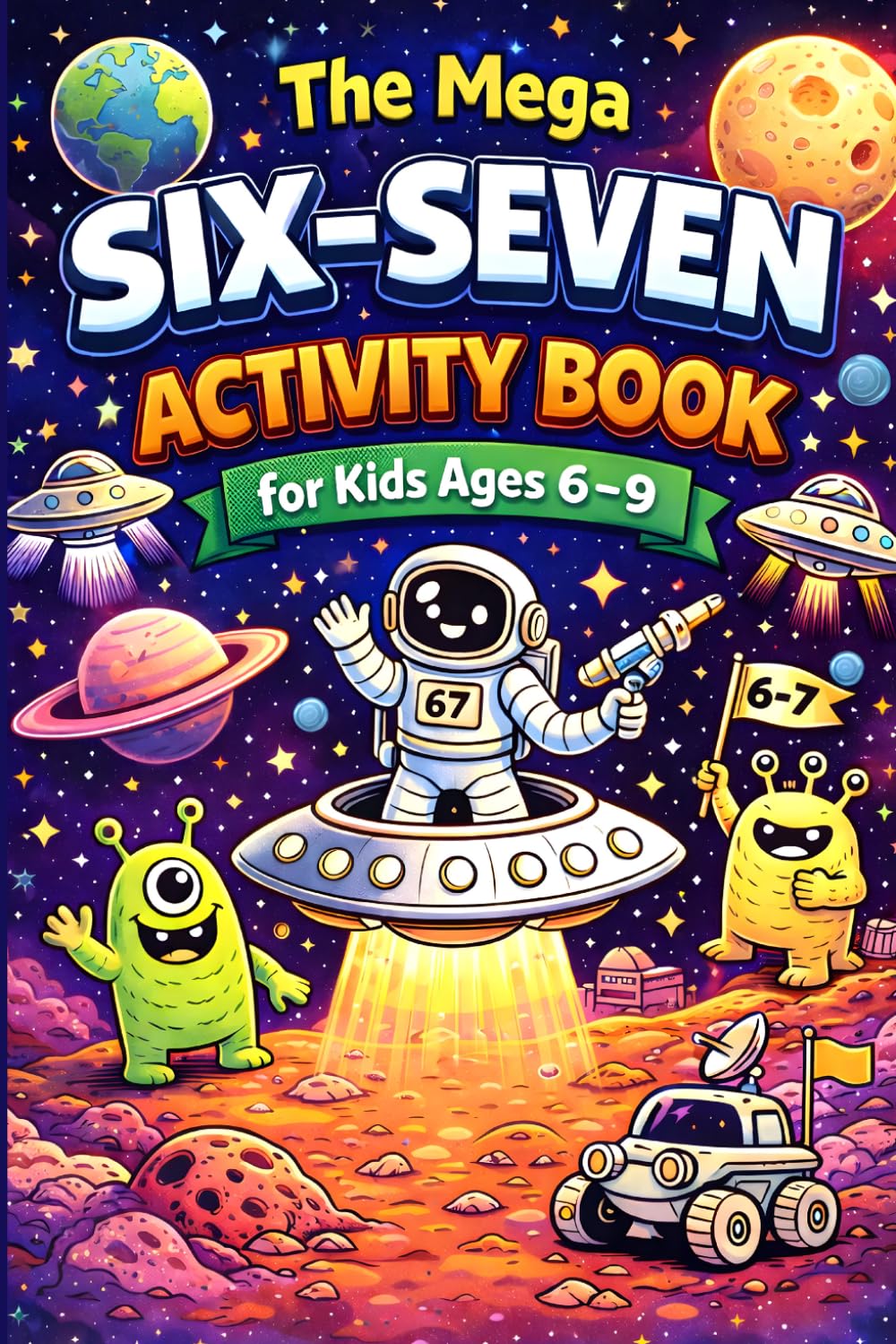 The Mega Six–Seven Activity Book for Kids: Space Quest Inspired by the Viral 6 7 Trend (7-Level Puzzle, Maze, Word Search, Coloring Challenge with Mission Badges and Completion Certificate)