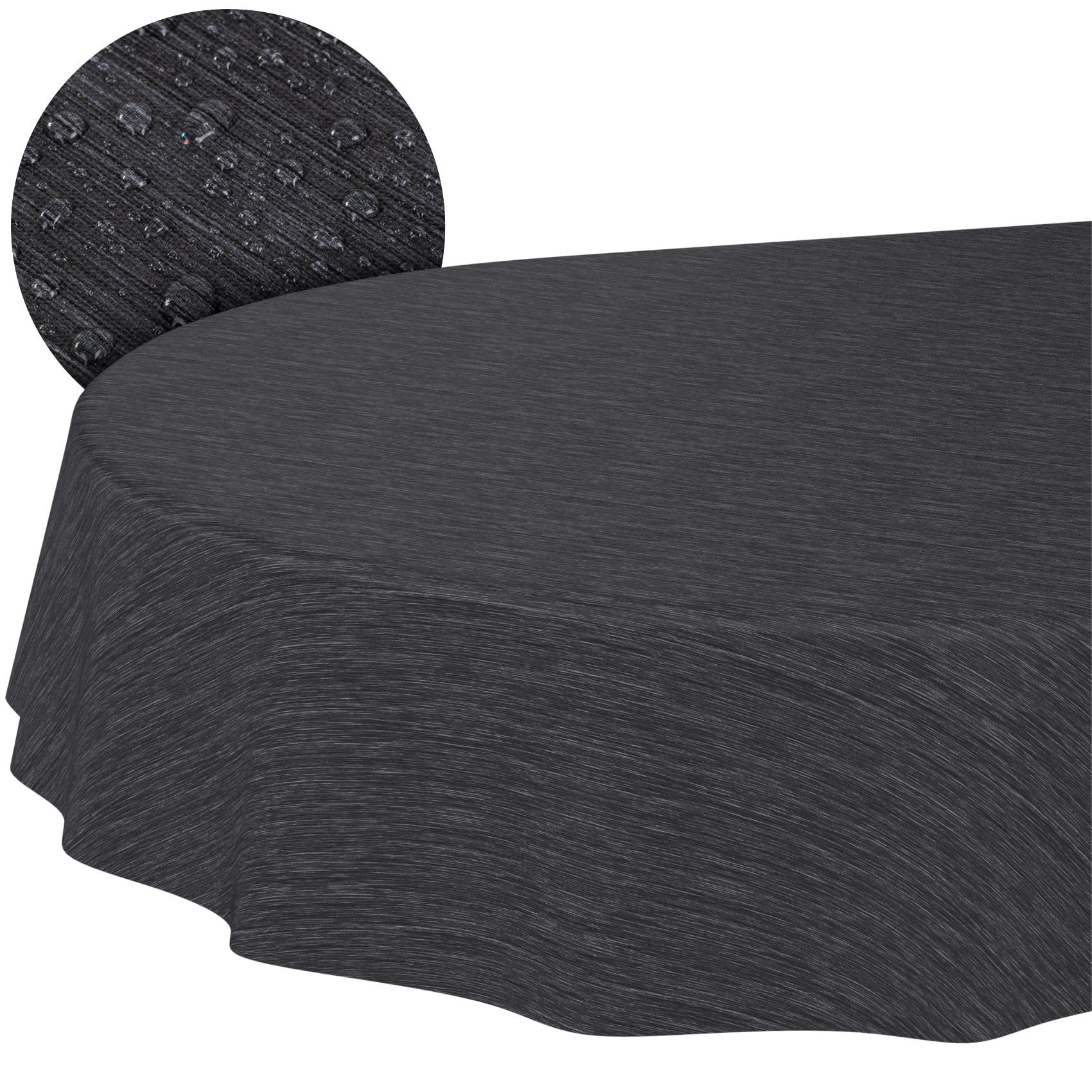 Washable Oilcloth Tablecloth Garden Tablecloth Linen Look Easy Care Water-Repellent 160 x 140 cm (Oval) Anthracite Cut Edge