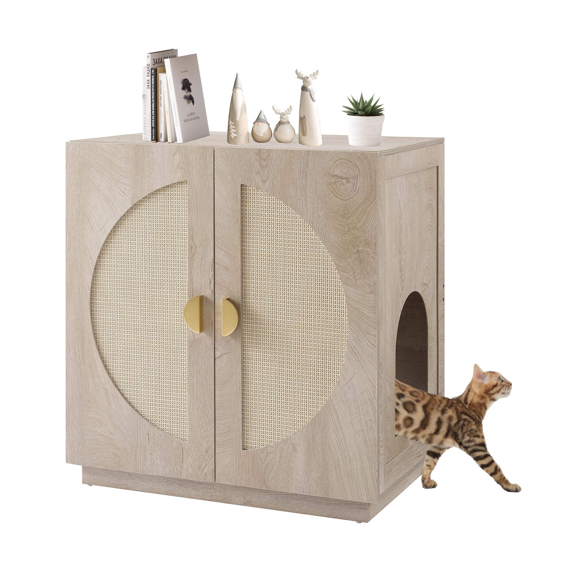 unipaws Cat Litter Box Enclosure with Shelves, Tall Hidden Litter Box Cover for Tall or Top Entry Litter Box, Kitty Enclosed Litter Box Cabinet, Cat Box Furniture, Grey
