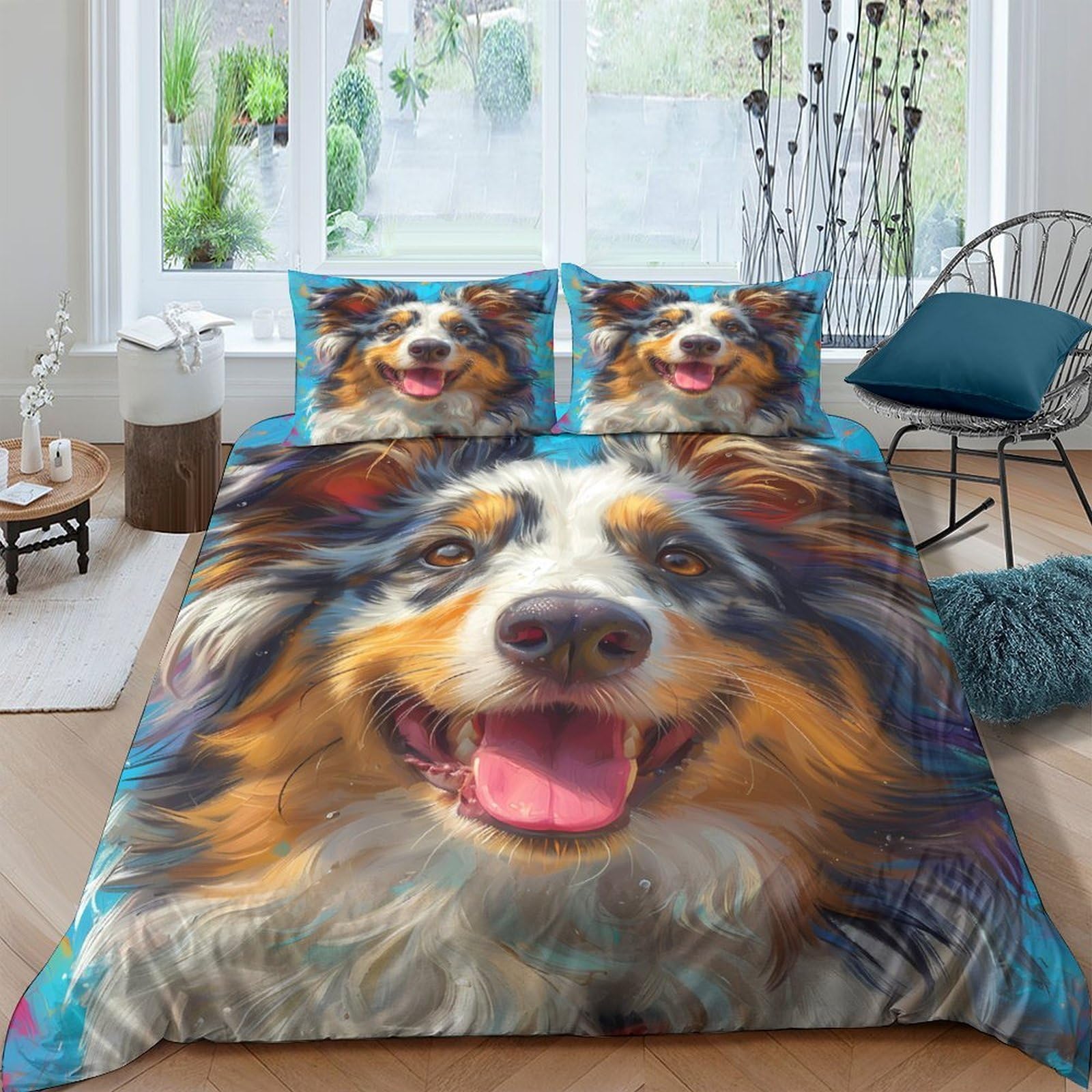 Ctjqhvkz Style-2 3D Printed Australian Shepherd Dog Fitted Sheet Microfiber Soft Breathable Pet Art Bed Cover For Bedroom Decor Single（135X200cm）
