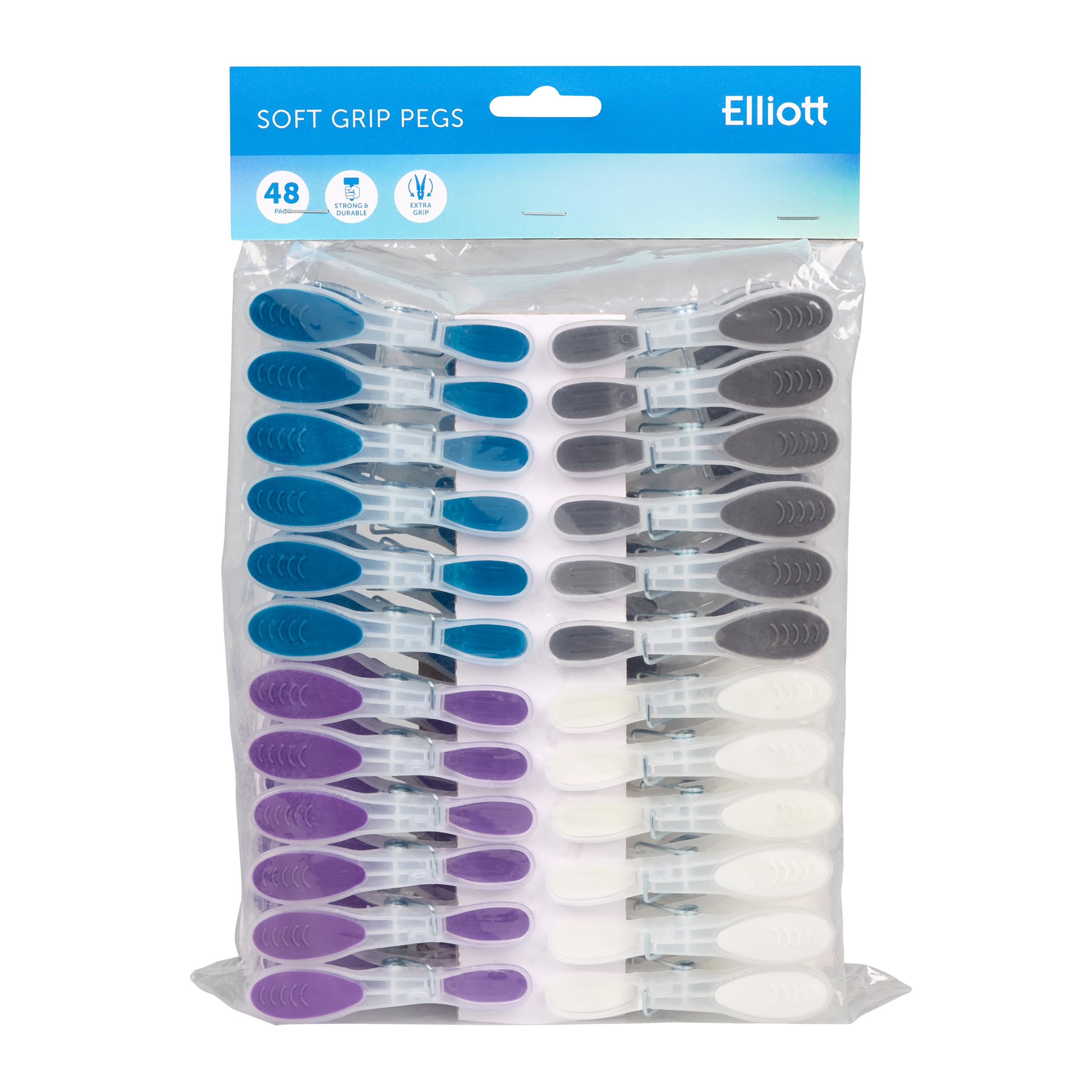 Elliotts Extra Strong, Soft Grip and Non-slip Wave Design Clothes Pegs, 48 Pack in Assorted Colours, BPA Free Laundry Pegs ideal for everyday use for Indoor or Outdoor use