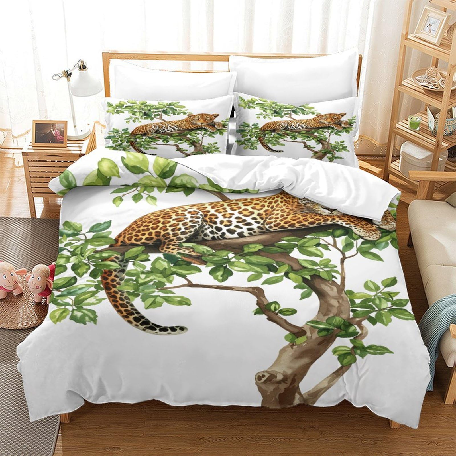 P1s9u7w5y Jaguar 3D Printed Jungle Leopard Duvet Cover Set 3Pcs Microfiber Wildlife Bedding Set King（220X240cm）