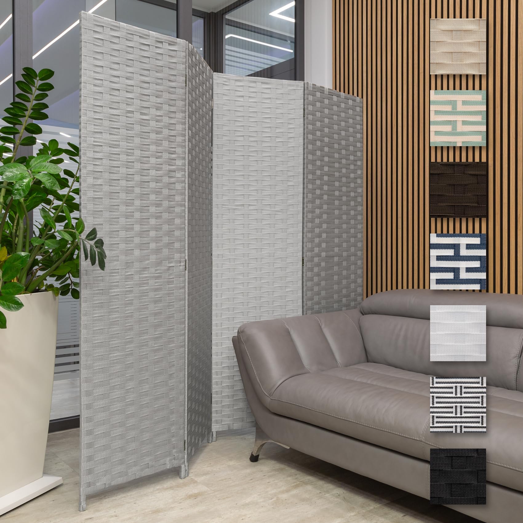 HEXIM Séparateur d'Espace 180x180 cm - Paravent pliable 4 pans - Écran de confidentialité pour terrasse et jardin, autonome (LR188-gris)