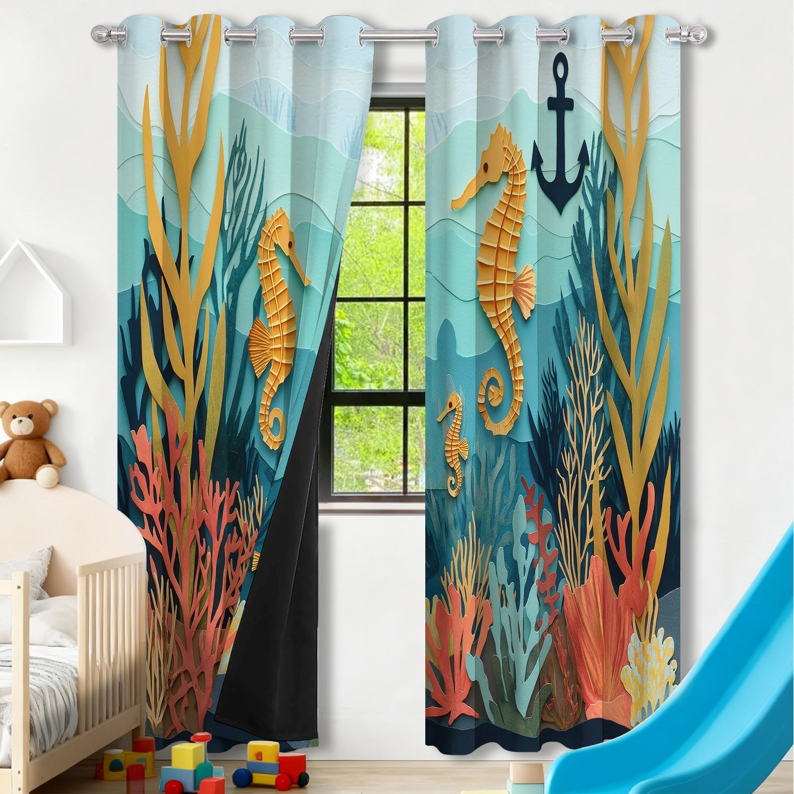 Rideaux opaques à œillets isolation thermique et obscurité totale motif coraux 254 cm