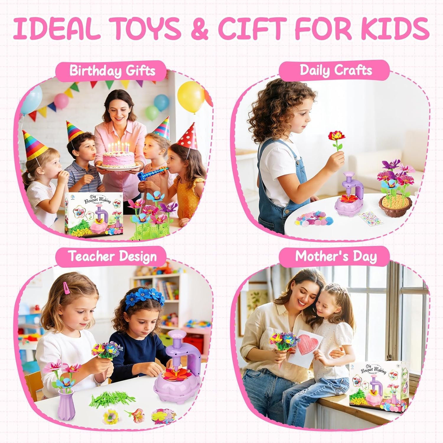 Kit Fabrication de Fleurs Tissu Bricolage Créatif pour Filles 3+ Ans Violet