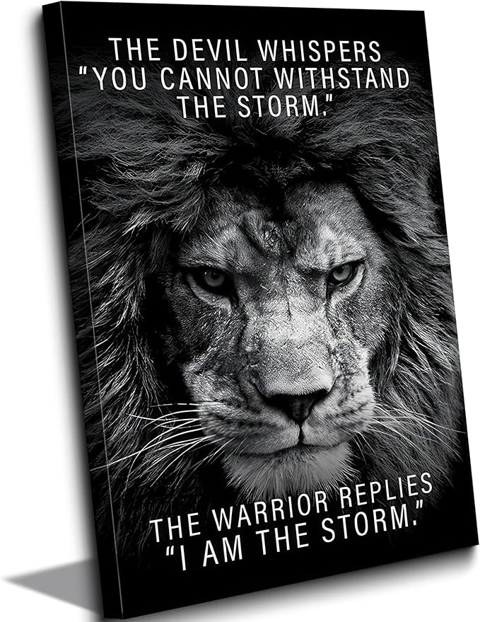 Black and White Lion Inspiring Canvas Wall Art Animal Motivational Picture Man Cave Inspirational Lion Poster Prints Modern Quotes Artwork Wall Decor for Bedroom Office Living Room 12x16in Framed